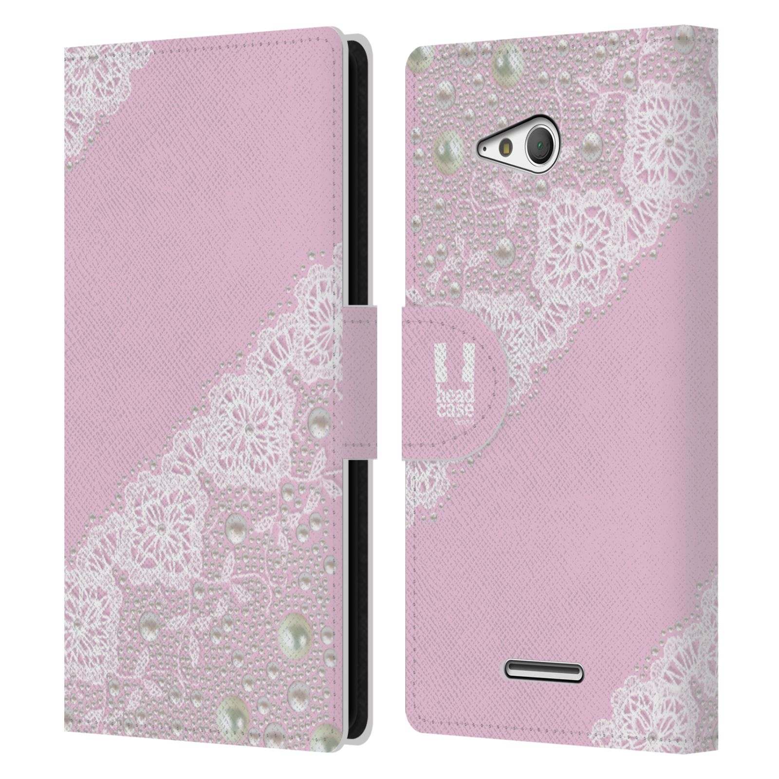 HEAD CASE Flipové pouzdro pro mobil SONY XPERIA E4g krajka růžová barva