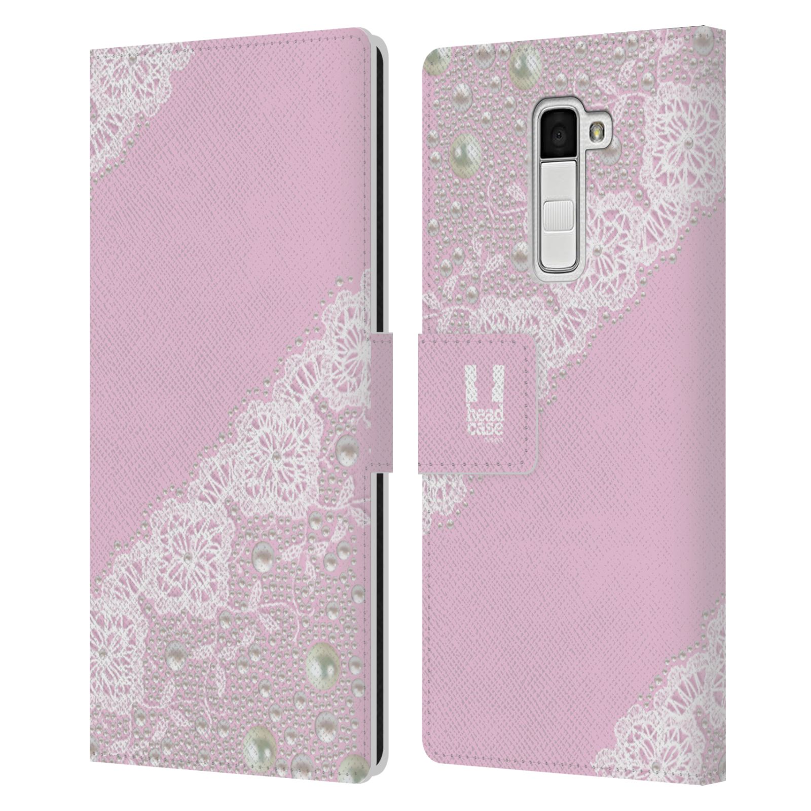 HEAD CASE Flipové pouzdro pro mobil LG K10 krajka růžová barva