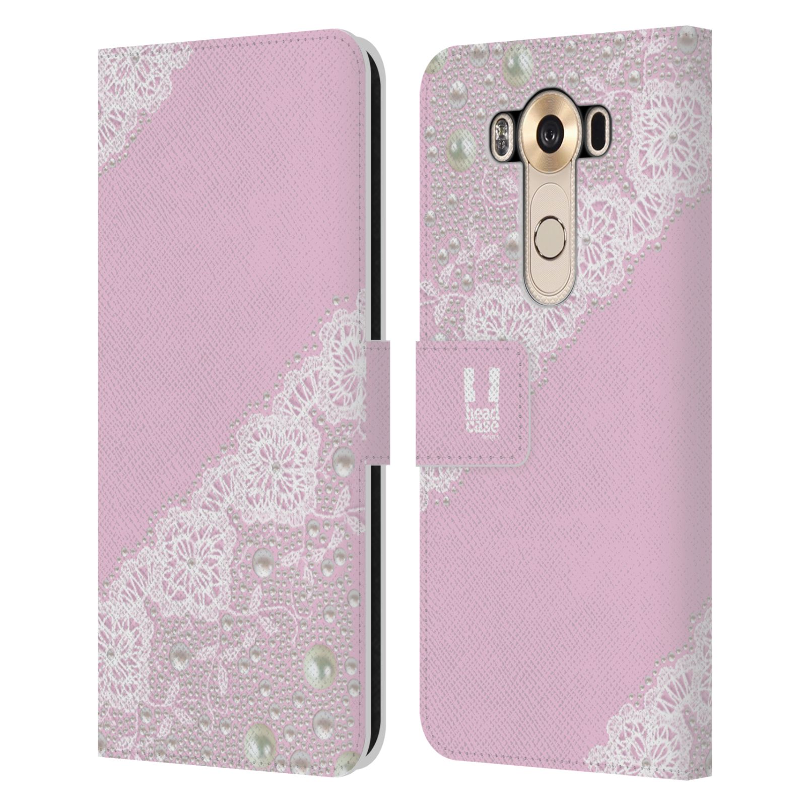 HEAD CASE Flipové pouzdro pro mobil LG V10 krajka růžová barva