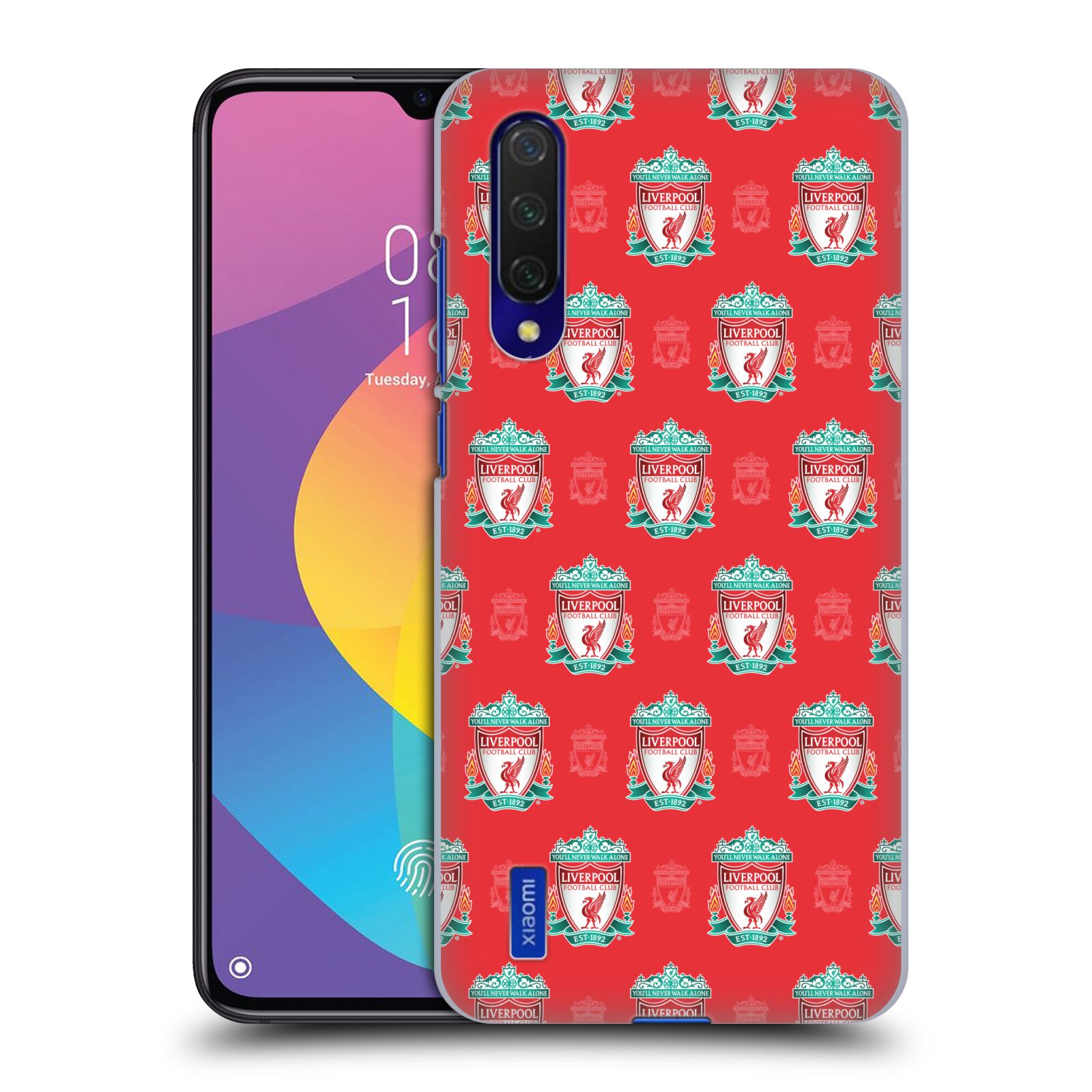 Zadní kryt na mobil Xiaomi MI 9 LITE Fotbalový klub Liverpool znak malý vzorkovaný červené pozadí