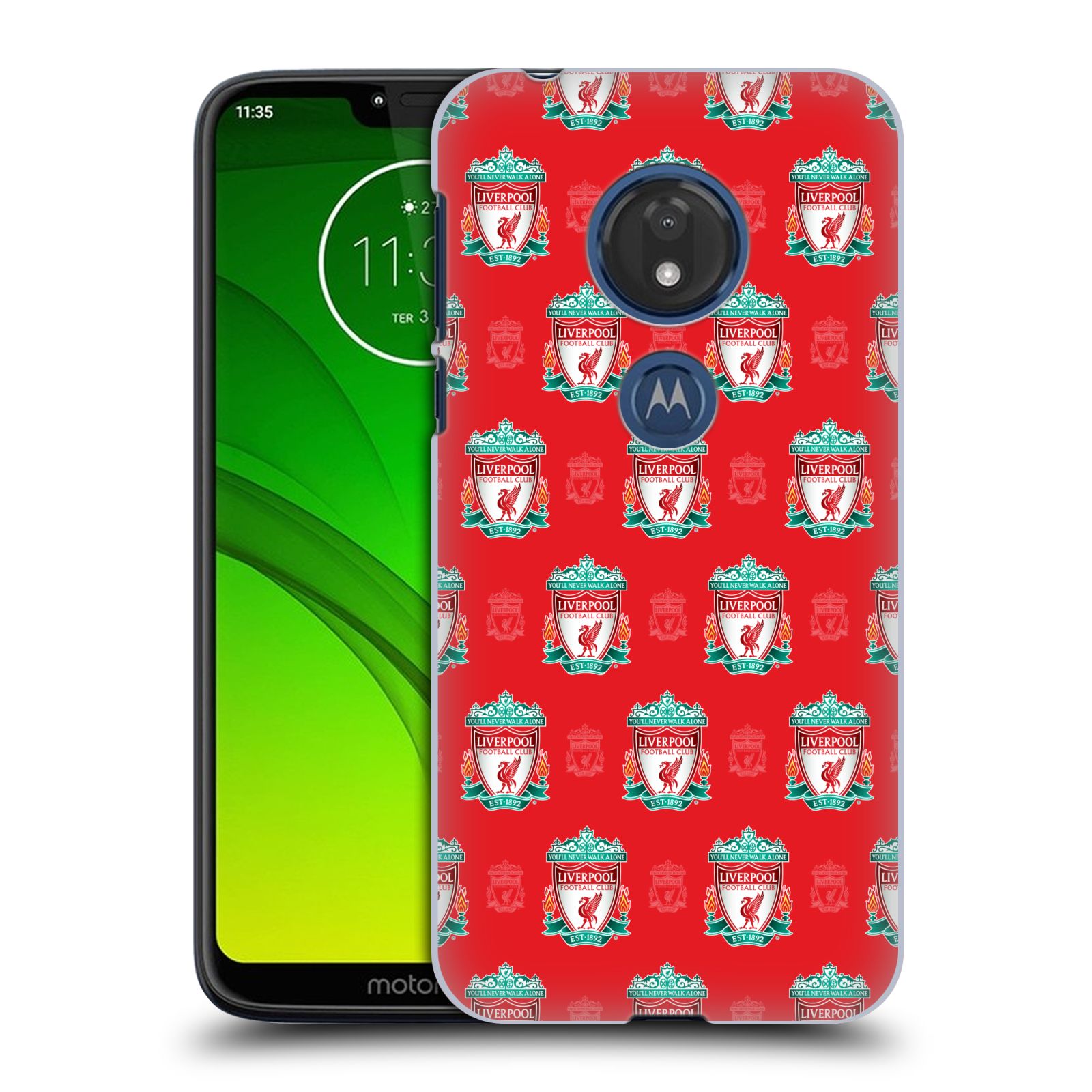 Pouzdro na mobil Motorola Moto G7 Play Fotbalový klub Liverpool znak malý vzorkovaný červené pozadí