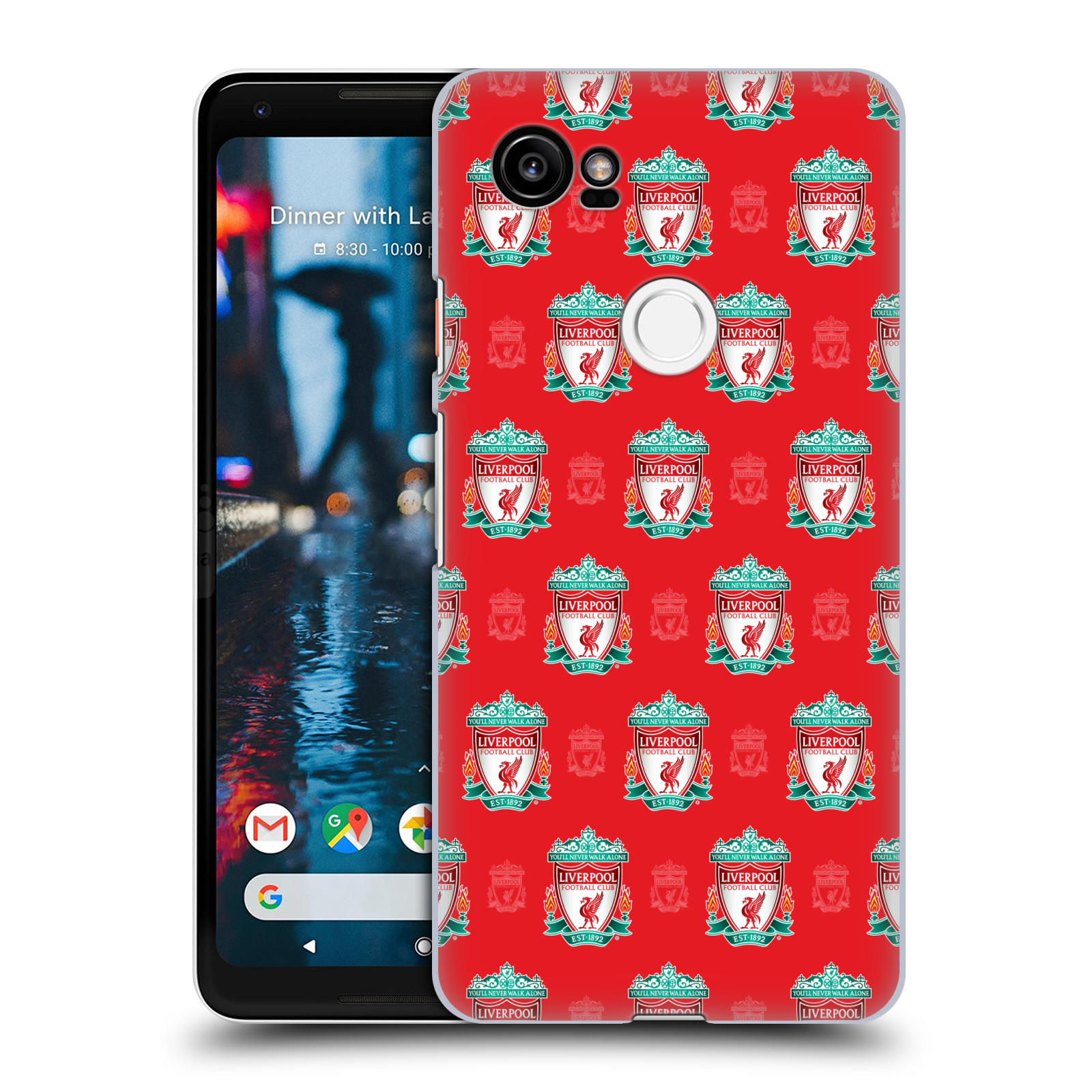 HEAD CASE plastový obal na mobil Google Pixel 2 XL Fotbalový klub Liverpool znak malý vzorkovaný červené pozadí
