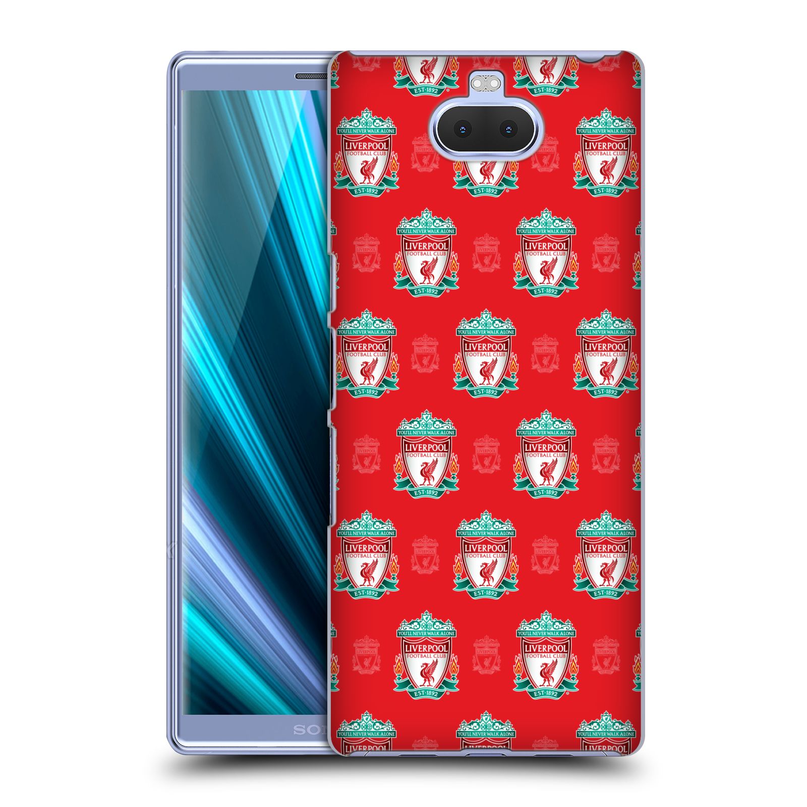 Pouzdro na mobil Sony Xperia 10 - Head Case - Fotbalový klub Liverpool znak malý vzorkovaný červené pozadí