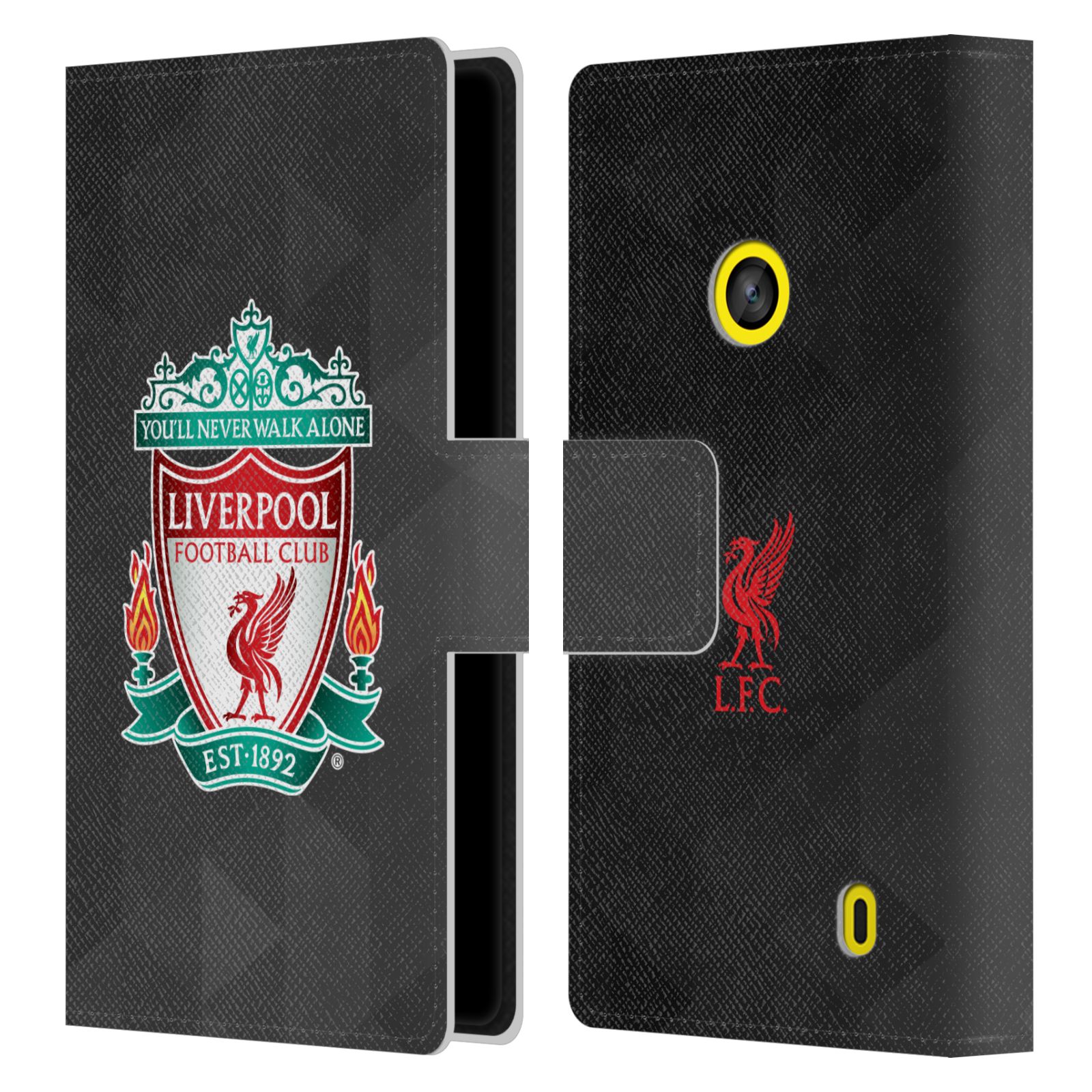 HEAD CASE Flipové pouzdro pro mobil NOKIA LUMIA 520 / 525 LIVERPOOL FC OFICIÁLNÍ ZNAK kostky barevný znak na černé