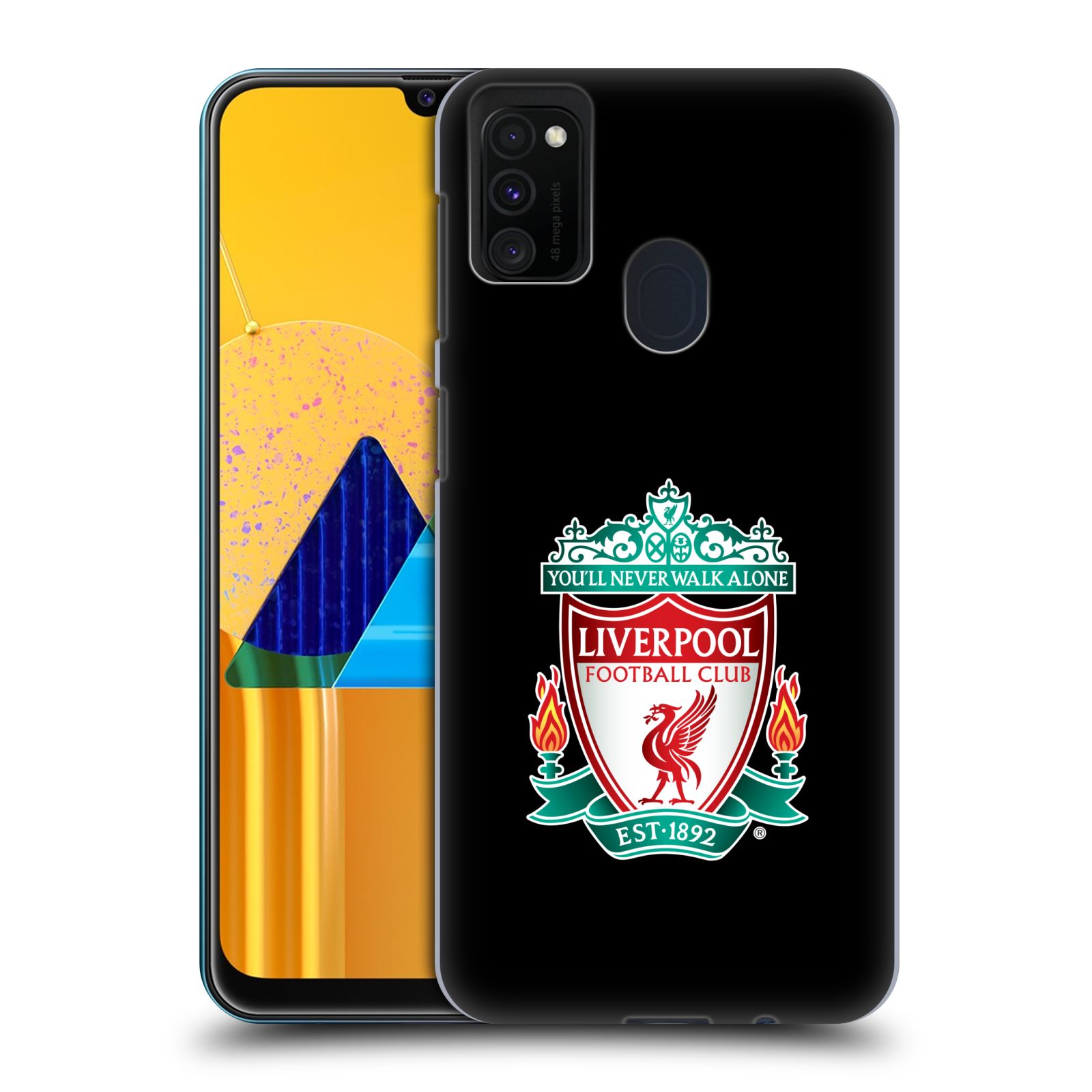 Zadní kryt na mobil Samsung Galaxy M21 Fotbalový klub Liverpool barevný znak černé pozadí
