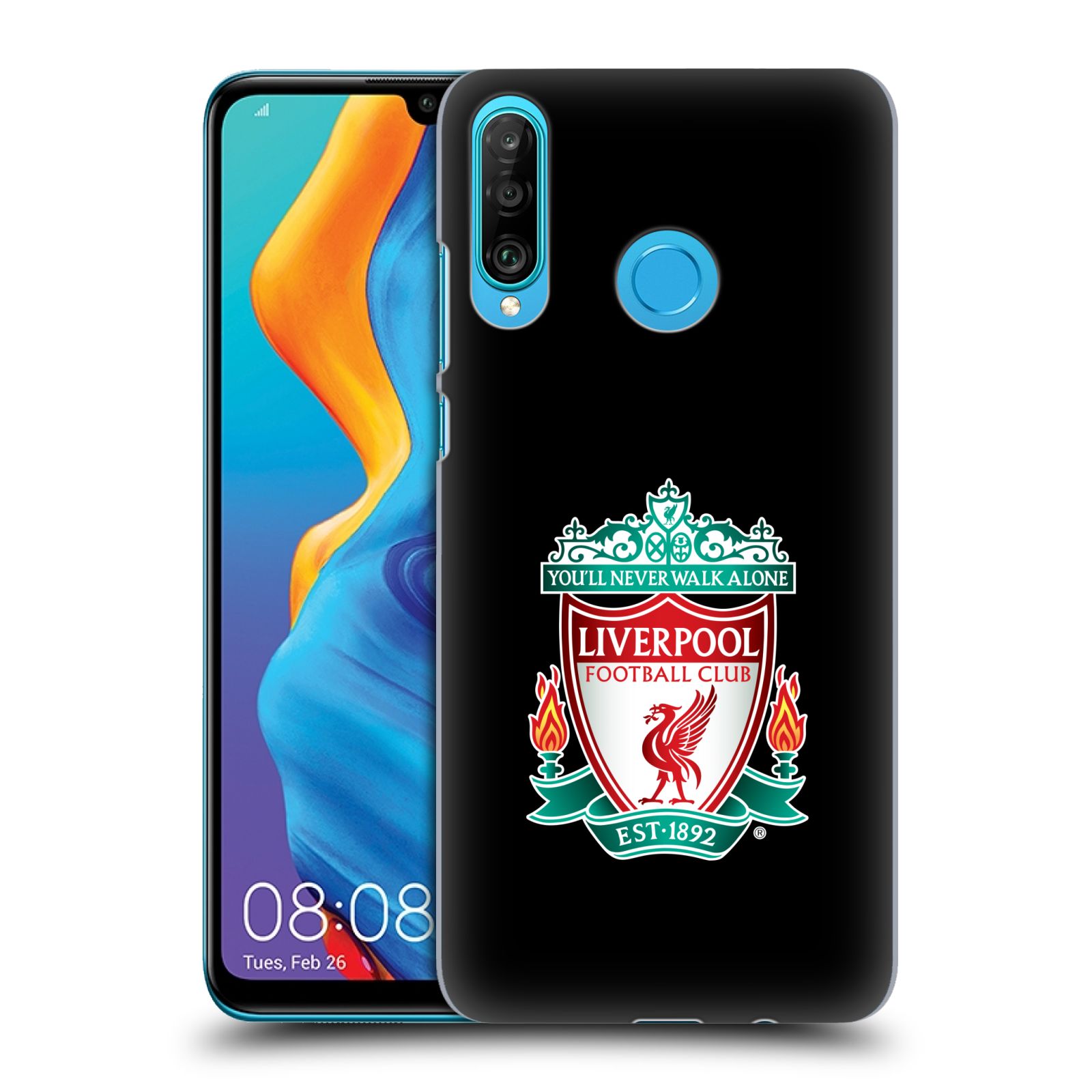Pouzdro na mobil Huawei P30 LITE - HEAD CASE - Fotbalový klub Liverpool barevný znak černé pozadí
