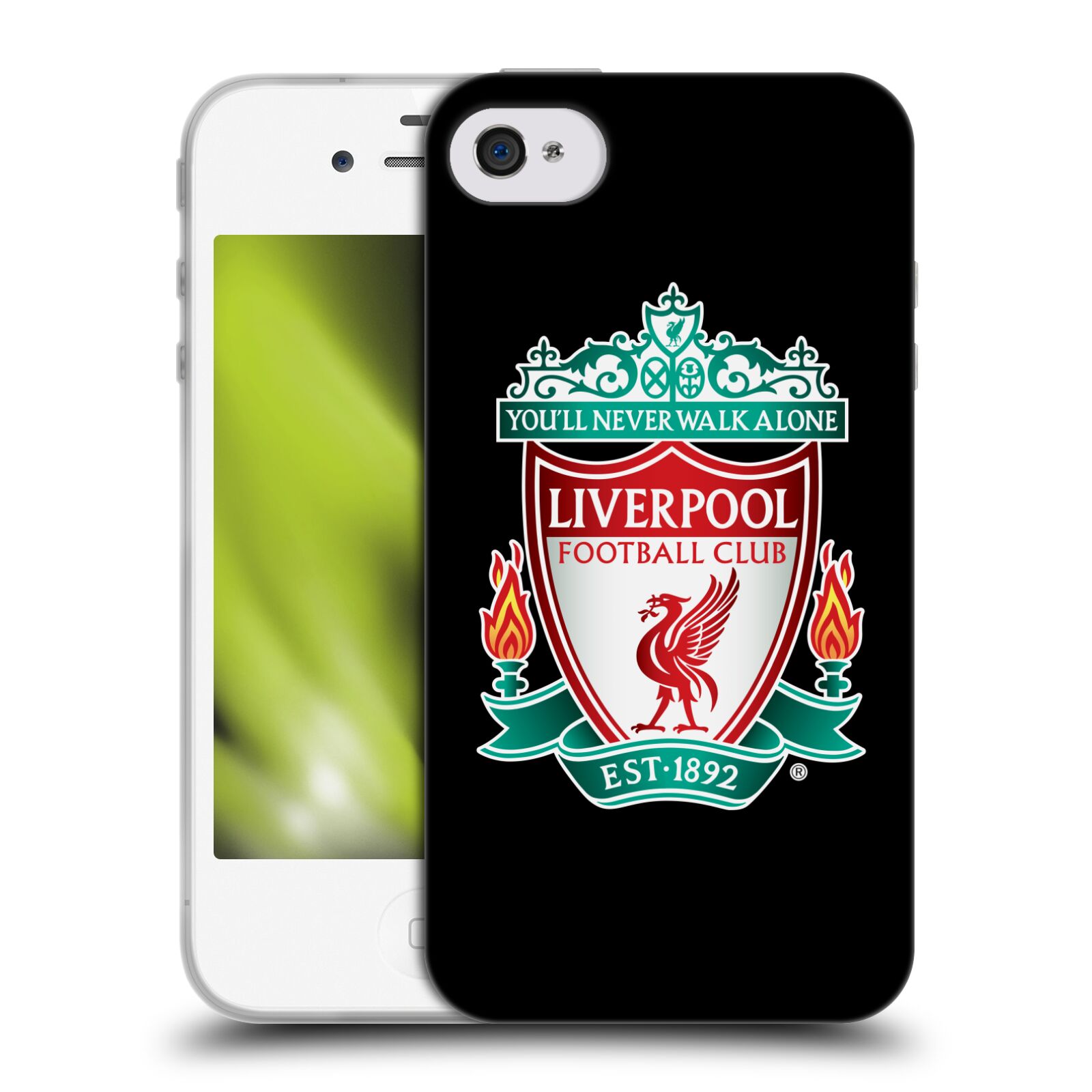 HEAD CASE silikonový obal na mobil Apple Iphone 4/4S Fotbalový klub Liverpool barevný znak černé pozadí