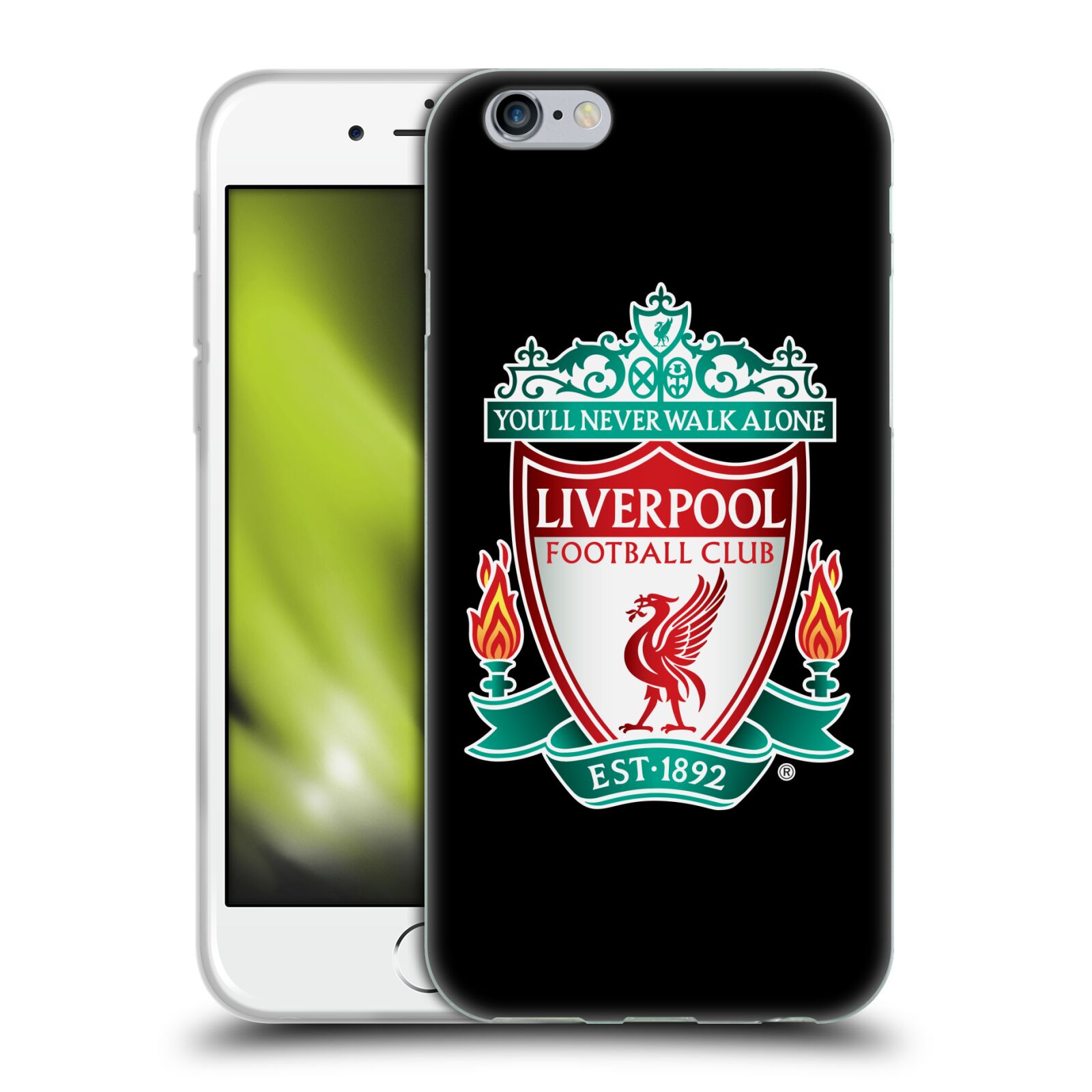 HEAD CASE silikonový obal na mobil Apple Iphone 6/6S Fotbalový klub Liverpool barevný znak černé pozadí