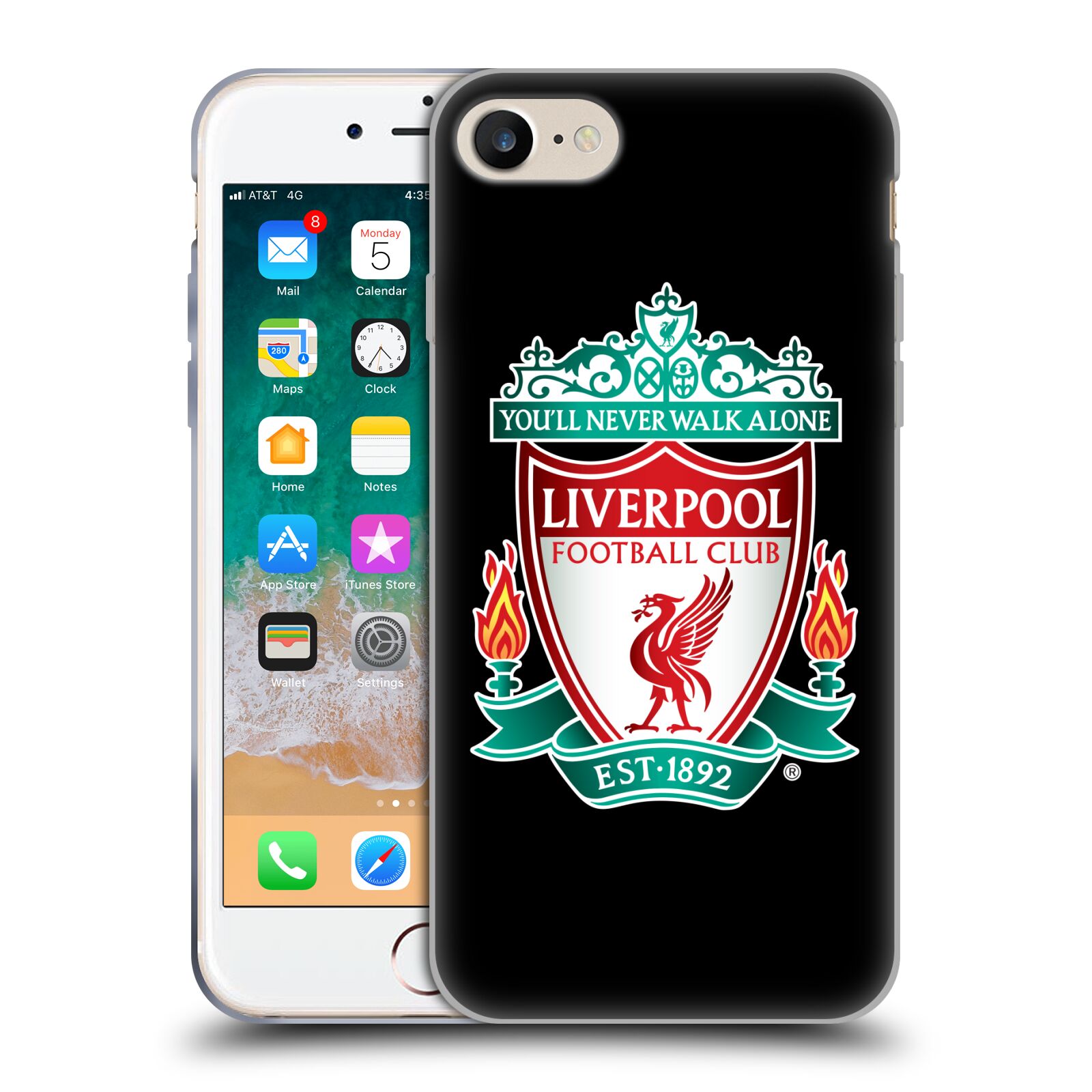 HEAD CASE silikonový obal na mobil Apple Iphone 8 Fotbalový klub Liverpool barevný znak černé pozadí