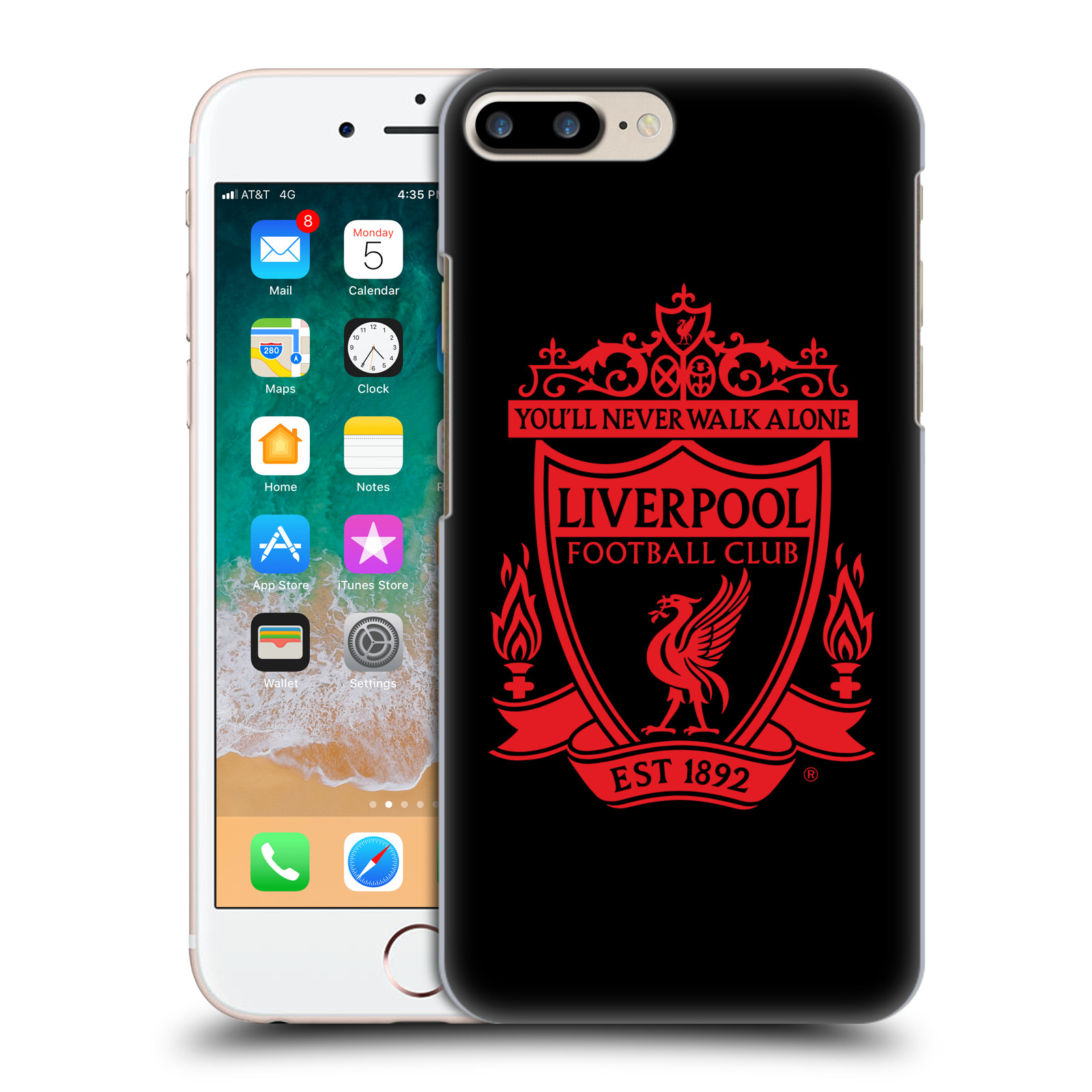 Plastové pouzdro pro mobil Apple Iphone 8 PLUS Fotbalový klub Liverpool rudý znak černé pozadí