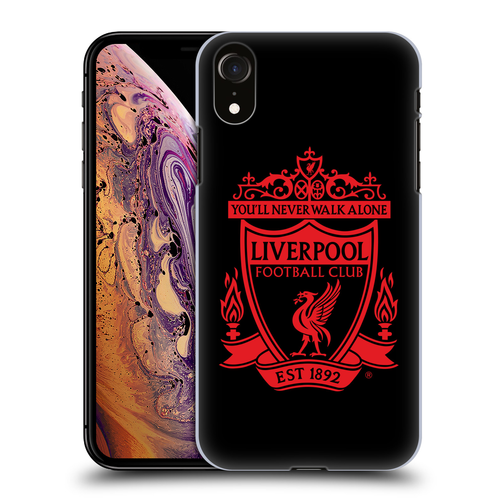HEAD CASE plastový obal na mobil Apple Iphone XR Fotbalový klub Liverpool rudý znak černé pozadí