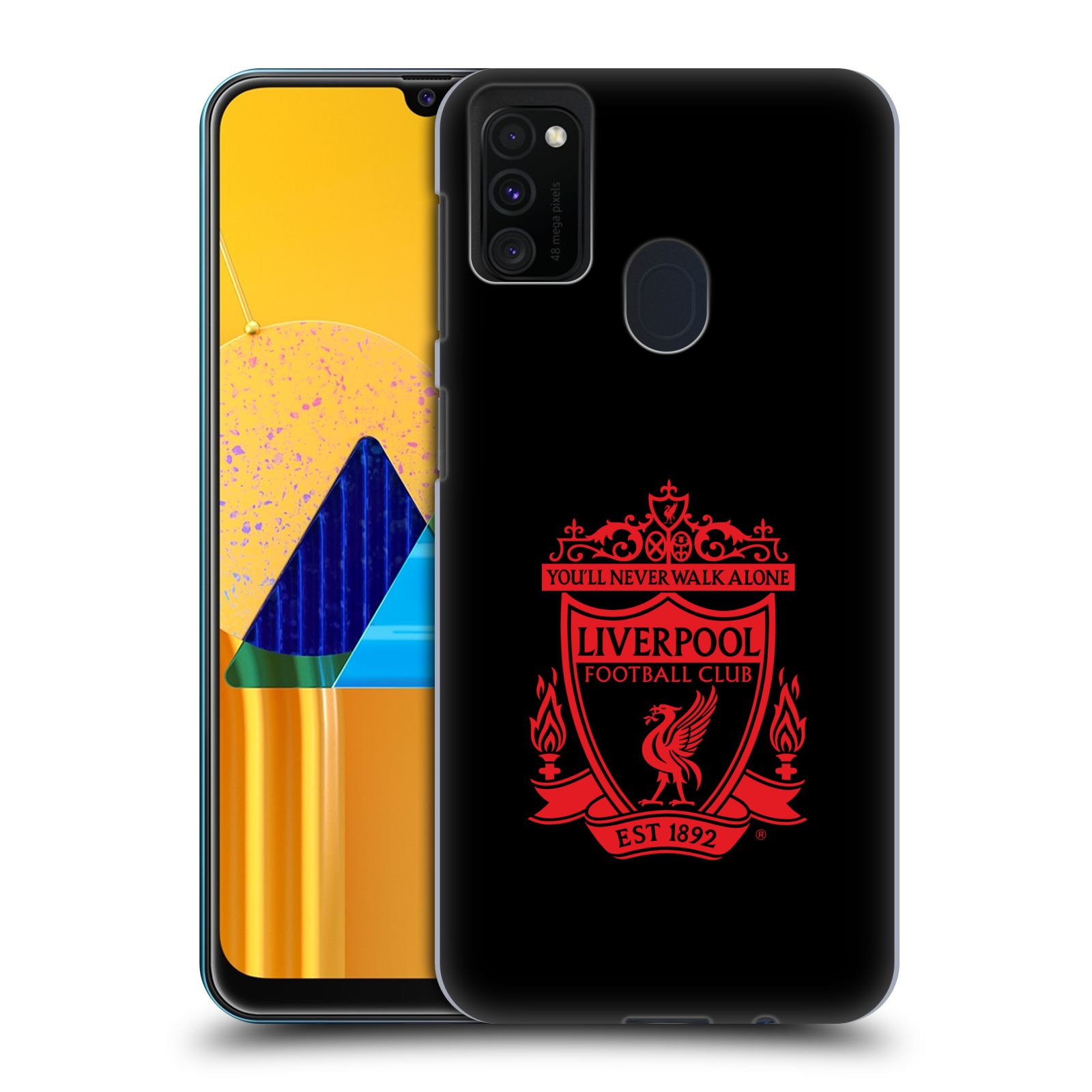 Zadní kryt na mobil Samsung Galaxy M21 Fotbalový klub Liverpool rudý znak černé pozadí