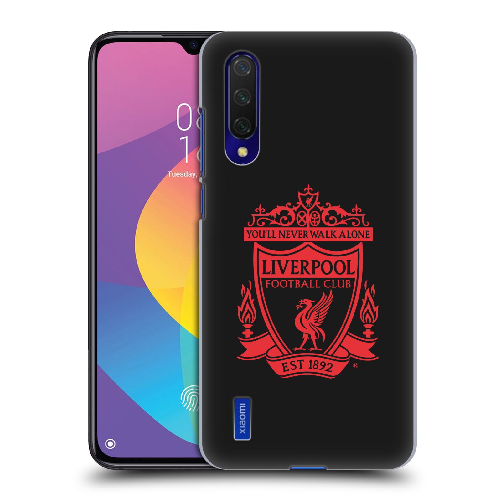 Zadní kryt na mobil Xiaomi MI 9 LITE Fotbalový klub Liverpool rudý znak černé pozadí