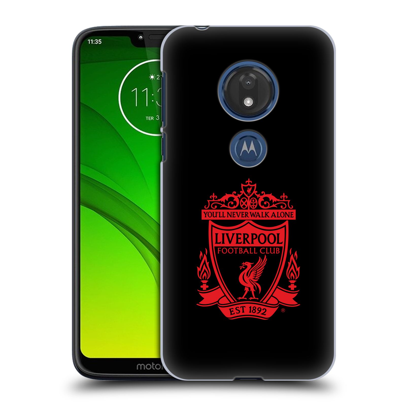 Pouzdro na mobil Motorola Moto G7 Play Fotbalový klub Liverpool rudý znak černé pozadí