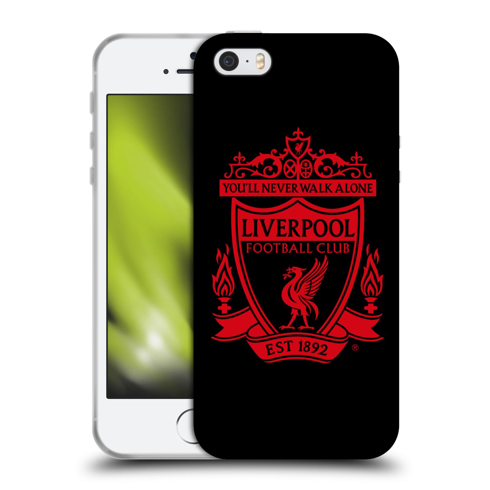 HEAD CASE silikonový obal na mobil Apple Iphone 5/5S Fotbalový klub Liverpool rudý znak černé pozadí