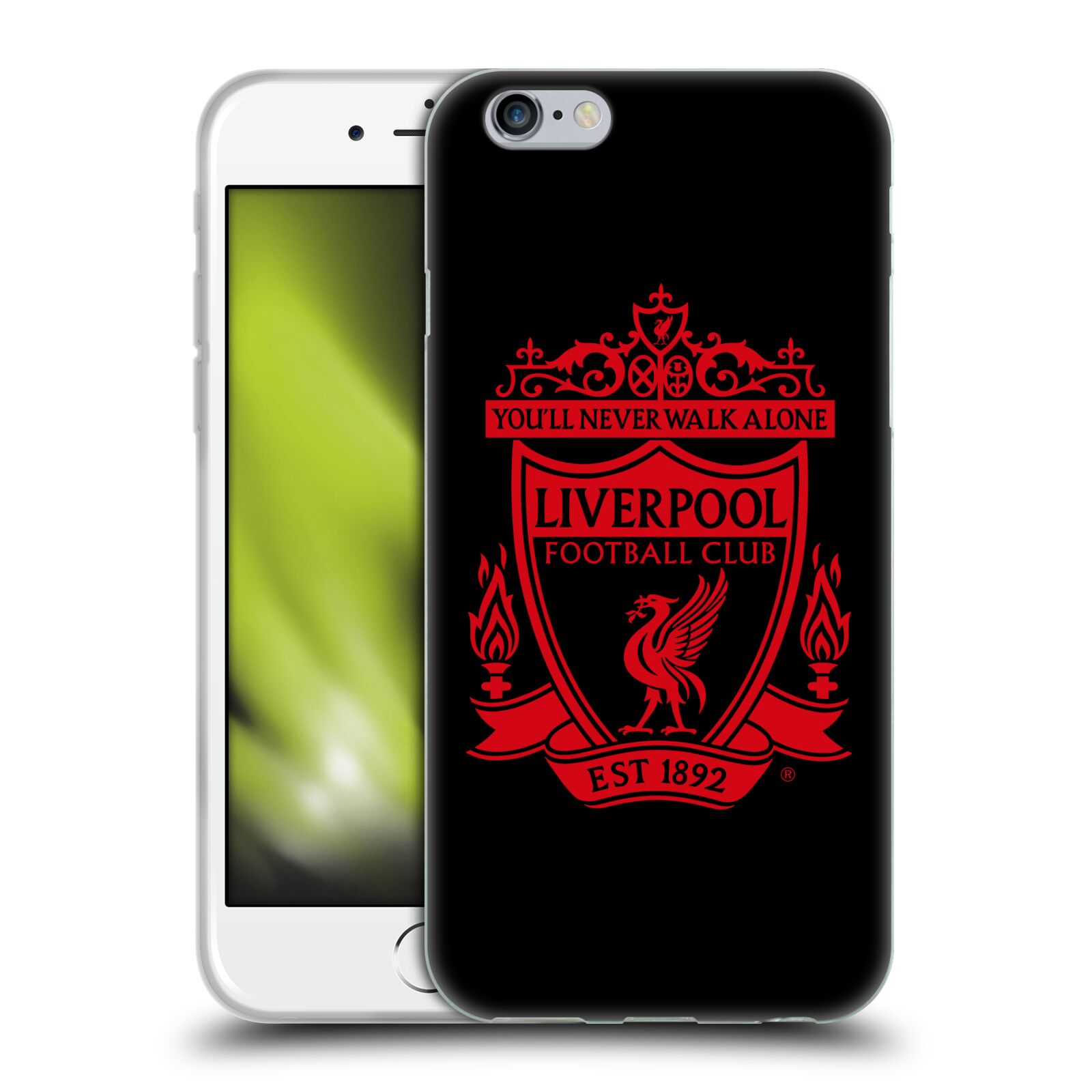 HEAD CASE silikonový obal na mobil Apple Iphone 6/6S Fotbalový klub Liverpool rudý znak černé pozadí