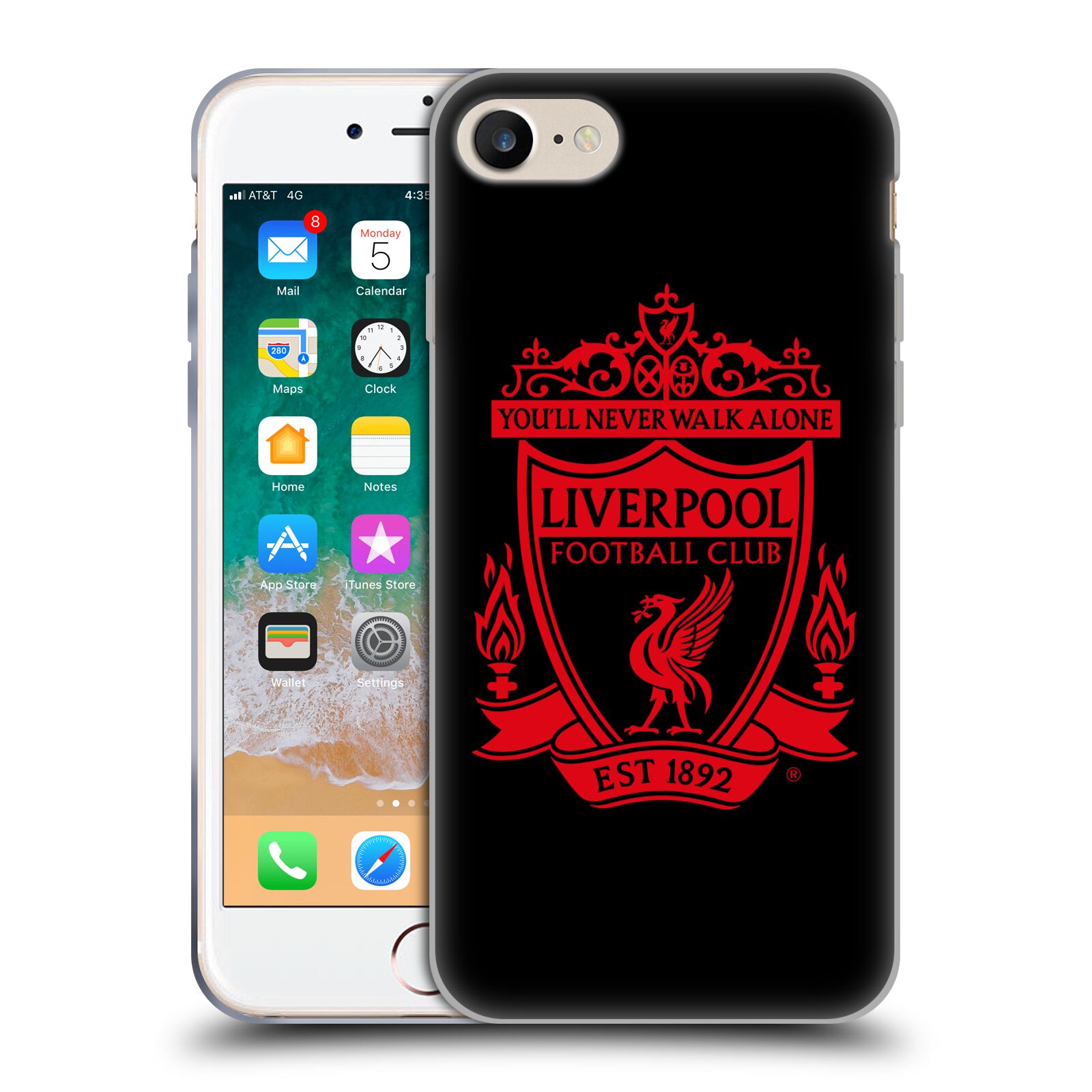 HEAD CASE silikonový obal na mobil Apple Iphone 8 Fotbalový klub Liverpool rudý znak černé pozadí