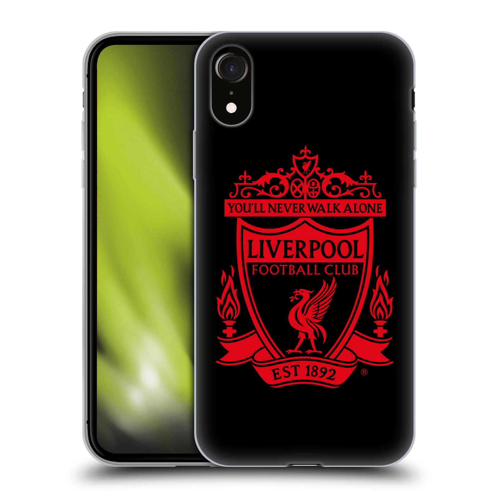 HEAD CASE silikon obal na mobil Apple Iphone XR Fotbalový klub Liverpool rudý znak černé pozadí