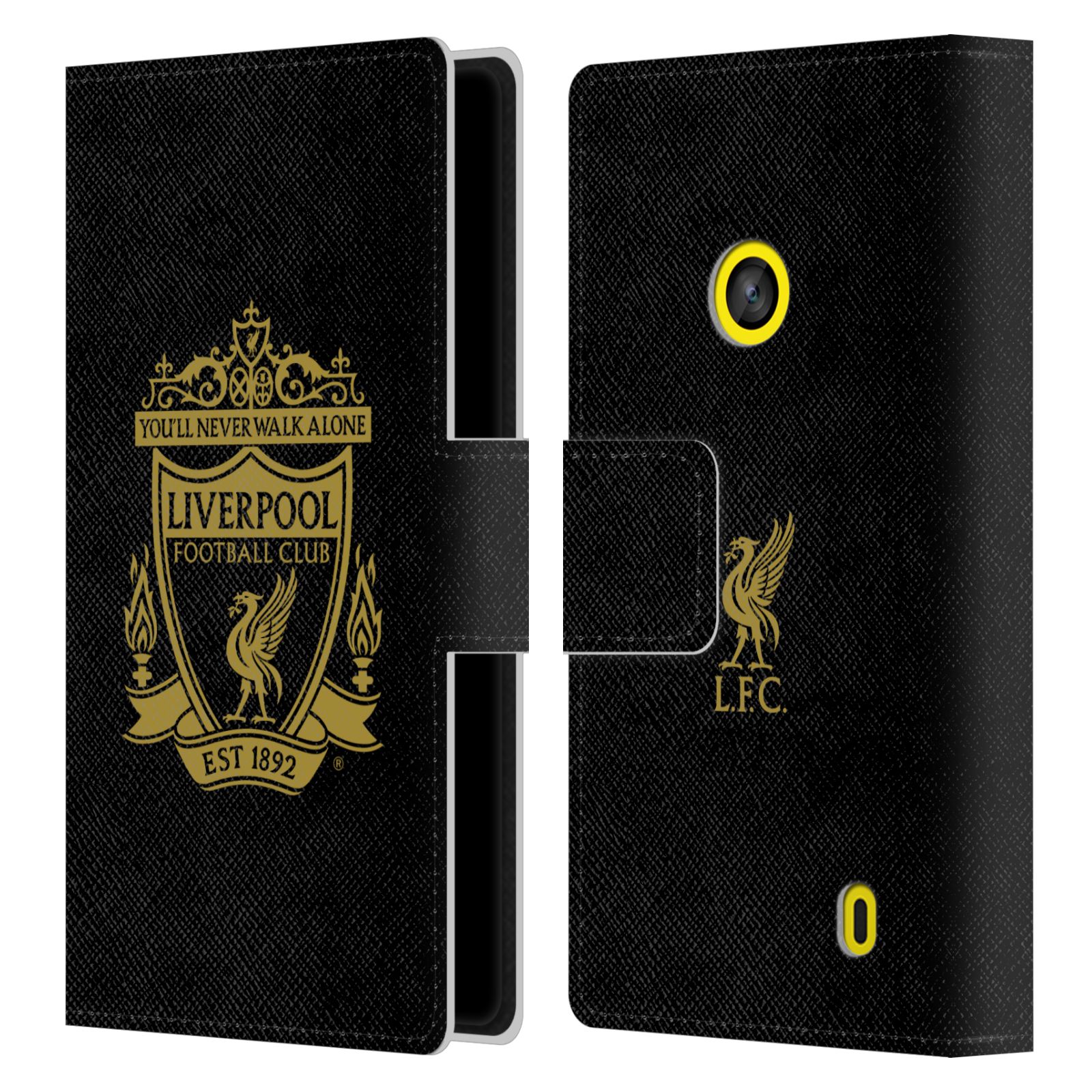 HEAD CASE Flipové pouzdro pro mobil NOKIA LUMIA 520 / 525 LIVERPOOL FC OFICIÁLNÍ ZNAK zlatý znak na černé