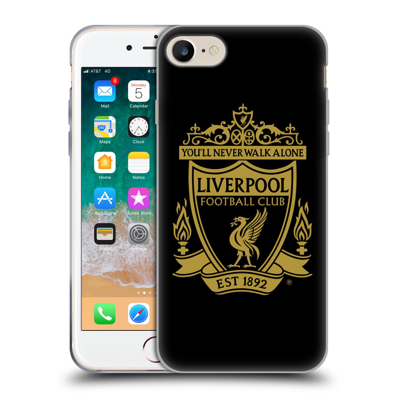 HEAD CASE silikonový obal na mobil Apple Iphone 7 Fotbalový klub Liverpool zlatý znak černé pozadí