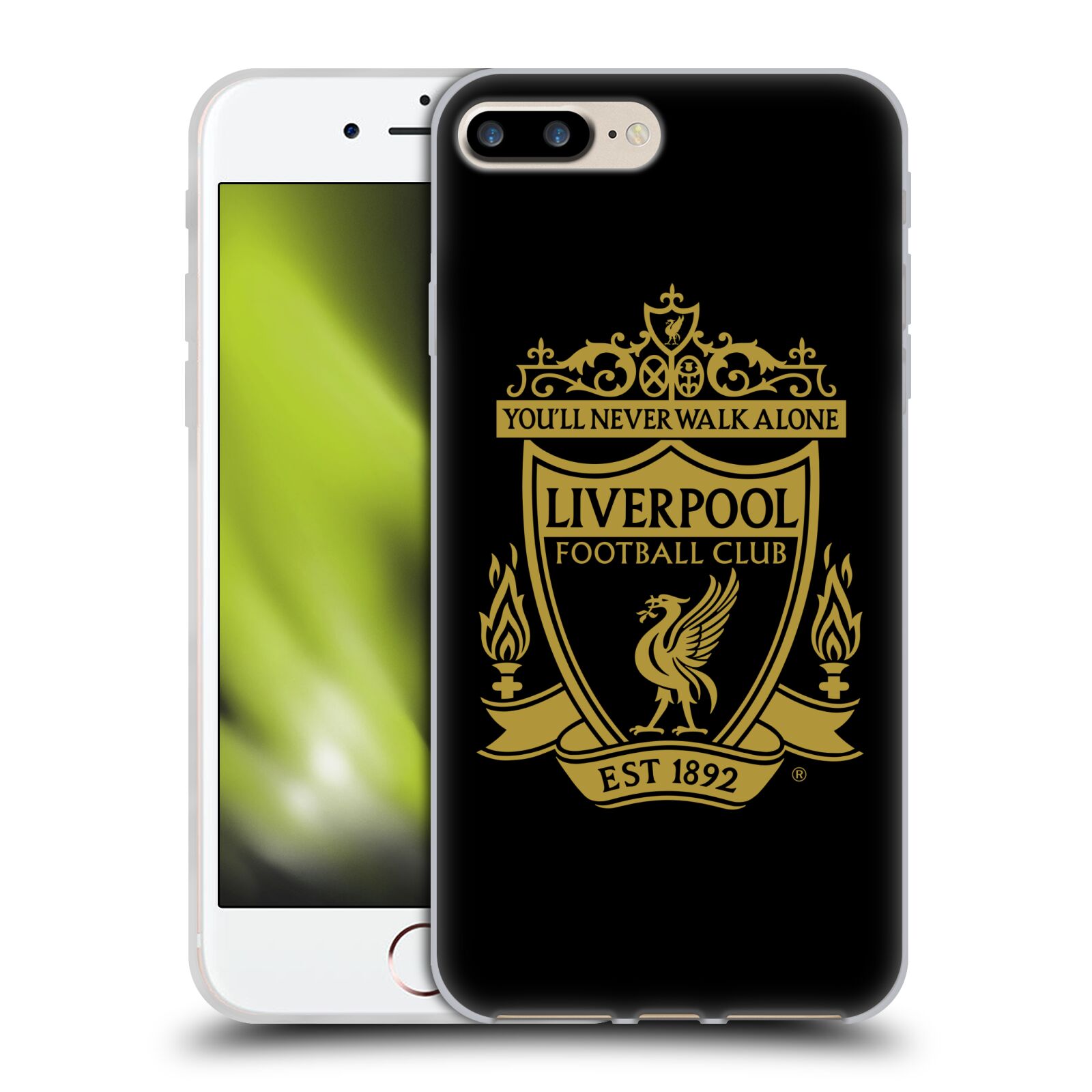 HEAD CASE silikonový obal na mobil Apple Iphone 7 PLUS Fotbalový klub Liverpool zlatý znak černé pozadí
