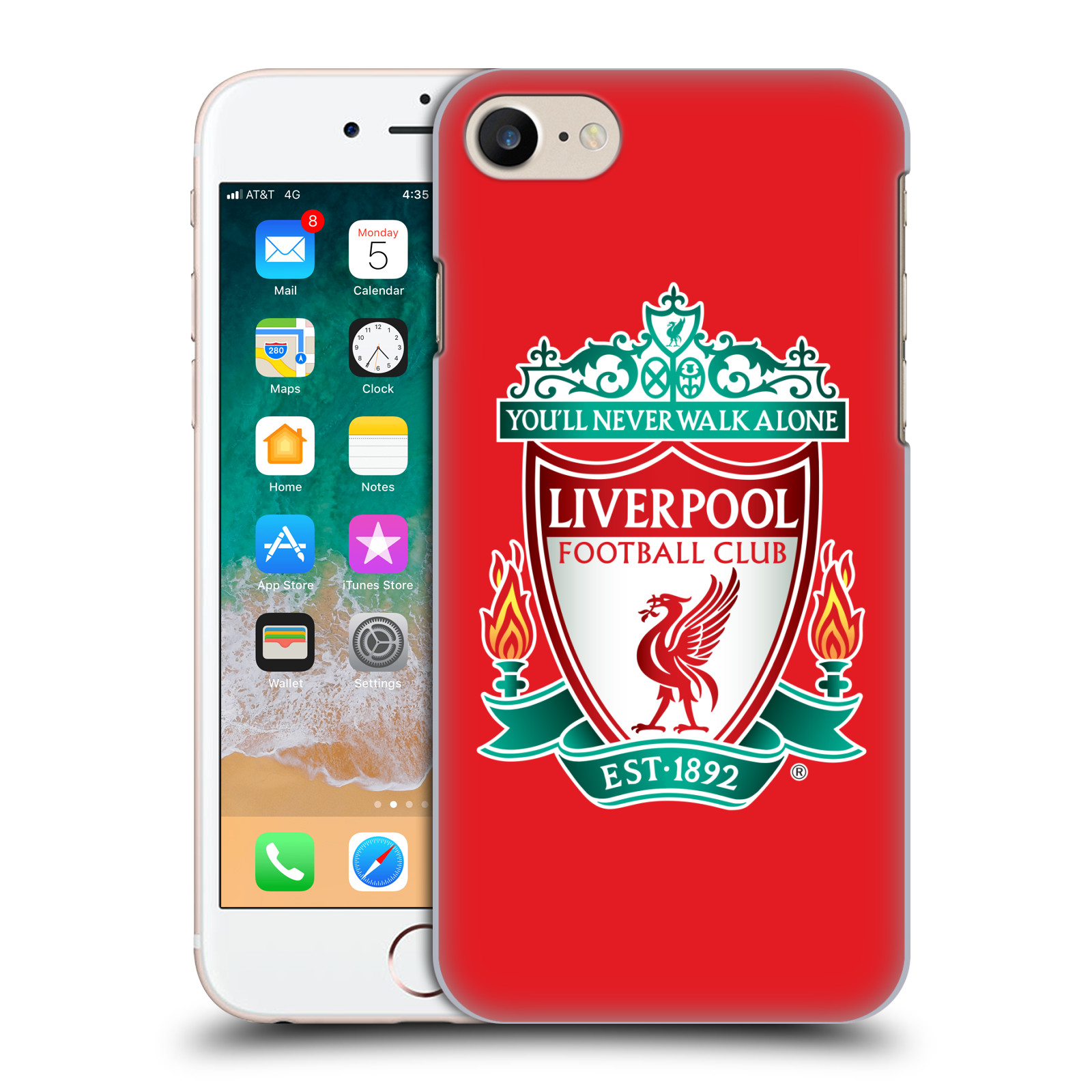 Plastové pouzdro pro mobil Apple Iphone 7/8/SE 2020 Fotbalový klub Liverpool barevný znak červené pozadí