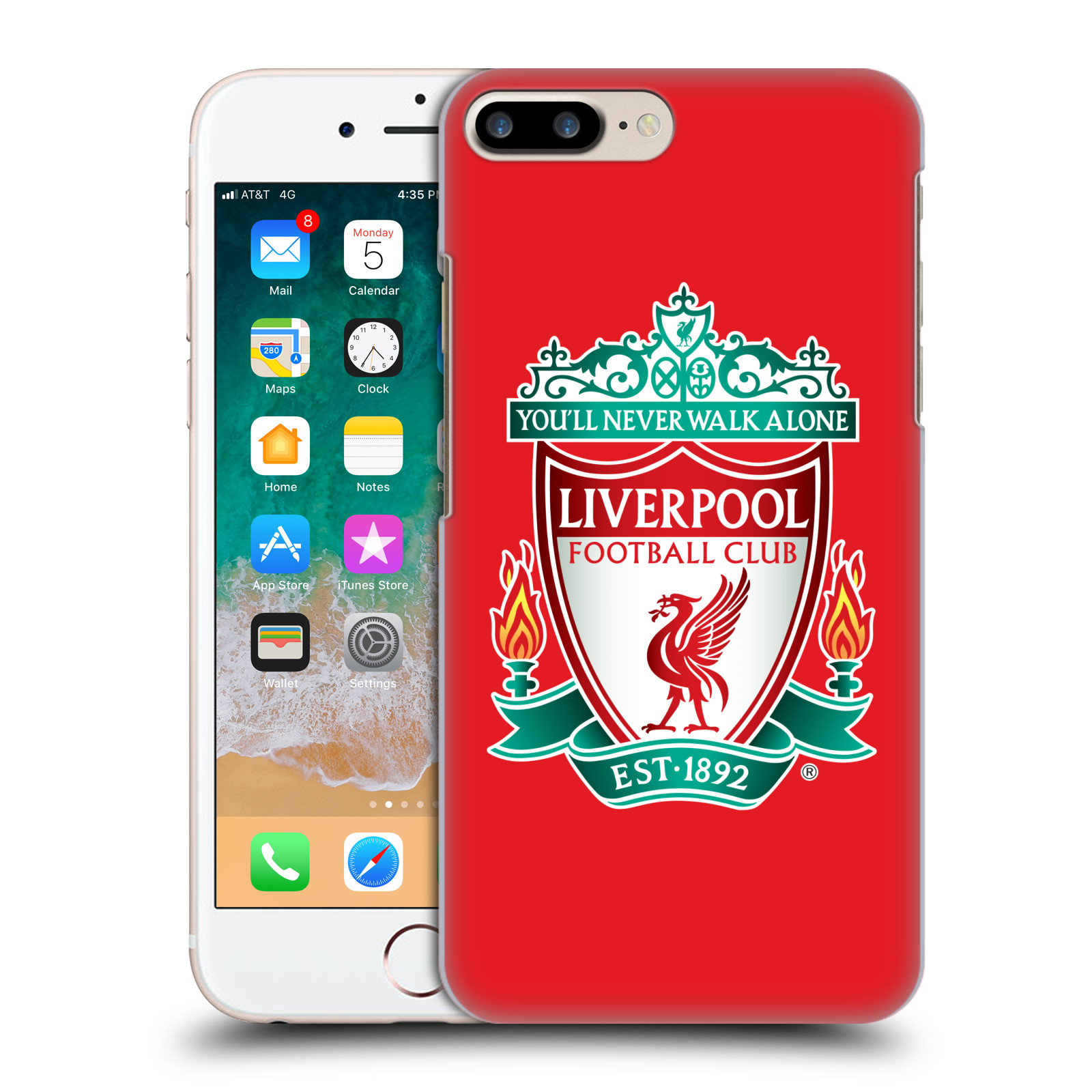 Plastové pouzdro pro mobil Apple Iphone 8 PLUS Fotbalový klub Liverpool barevný znak červené pozadí