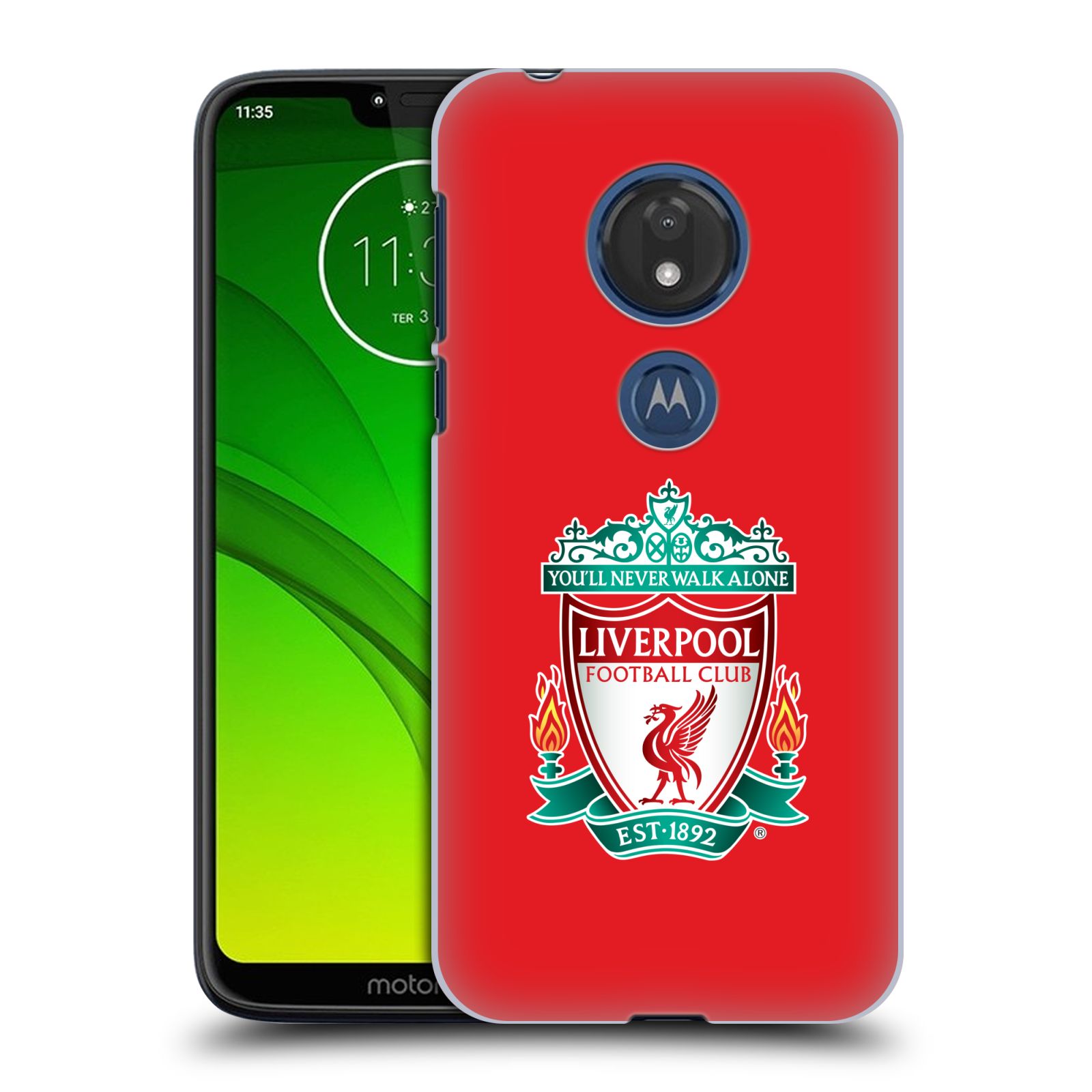 Pouzdro na mobil Motorola Moto G7 Play Fotbalový klub Liverpool barevný znak červené pozadí
