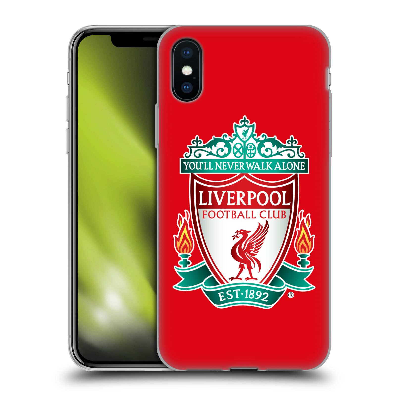 HEAD CASE silikonový obal na mobil Apple Iphone X Fotbalový klub Liverpool barevný znak červené pozadí