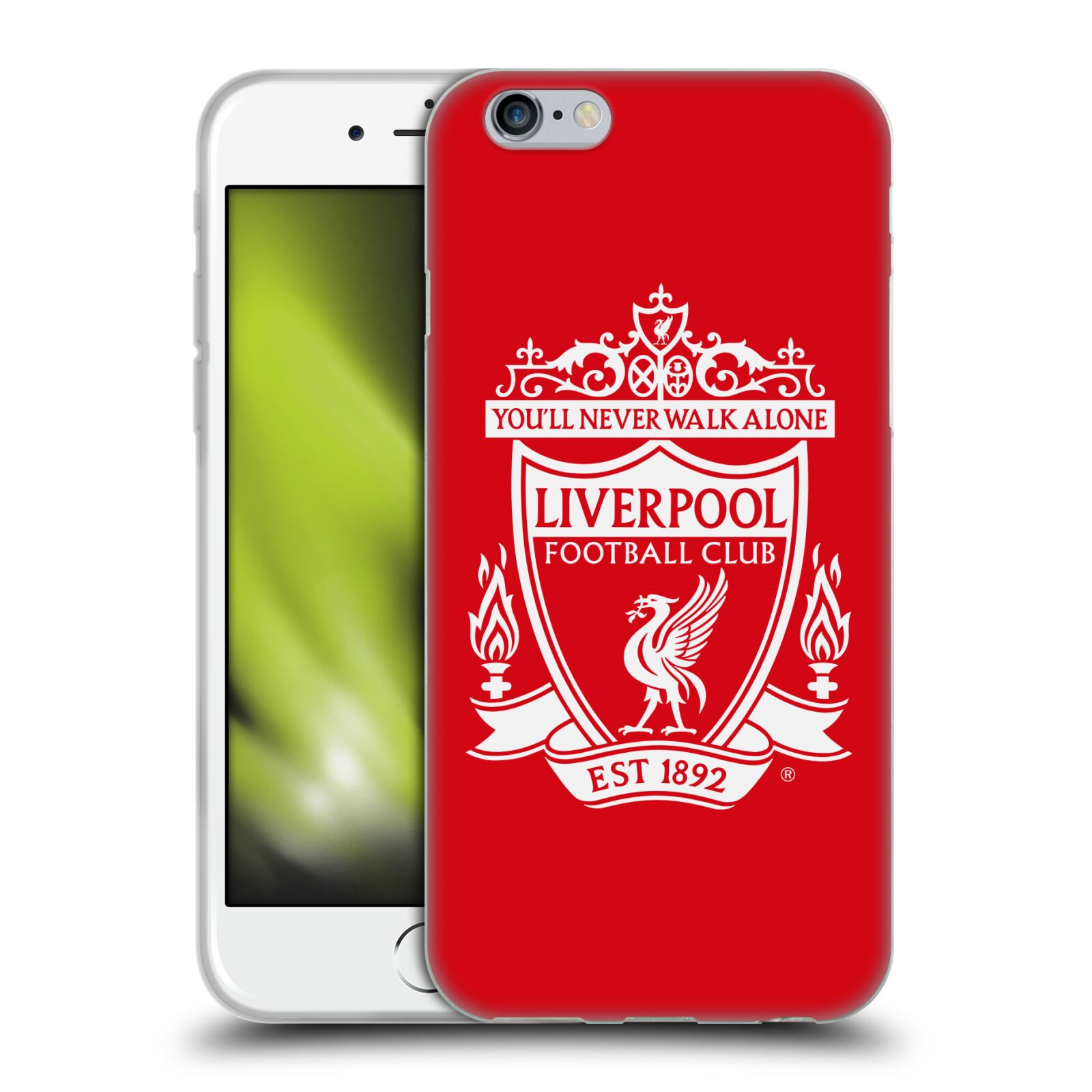 HEAD CASE silikonový obal na mobil Apple Iphone 6/6S Fotbalový klub Liverpool bílý znak červené pozadí
