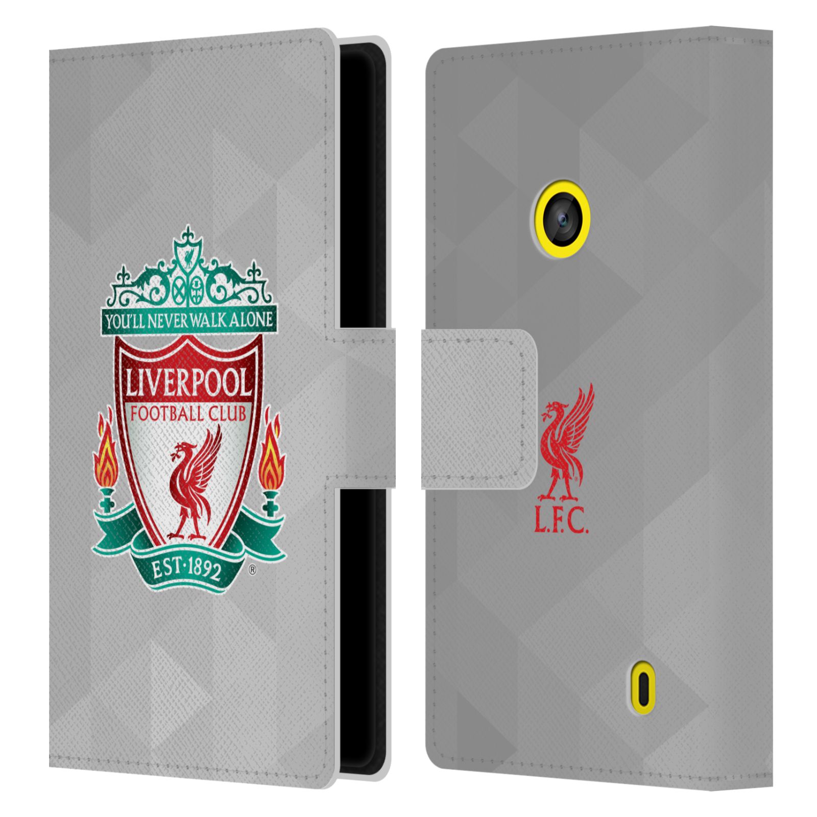 HEAD CASE Flipové pouzdro pro mobil NOKIA LUMIA 520 / 525 LIVERPOOL FC OFICIÁLNÍ ZNAK kostky barevný znak na šedé