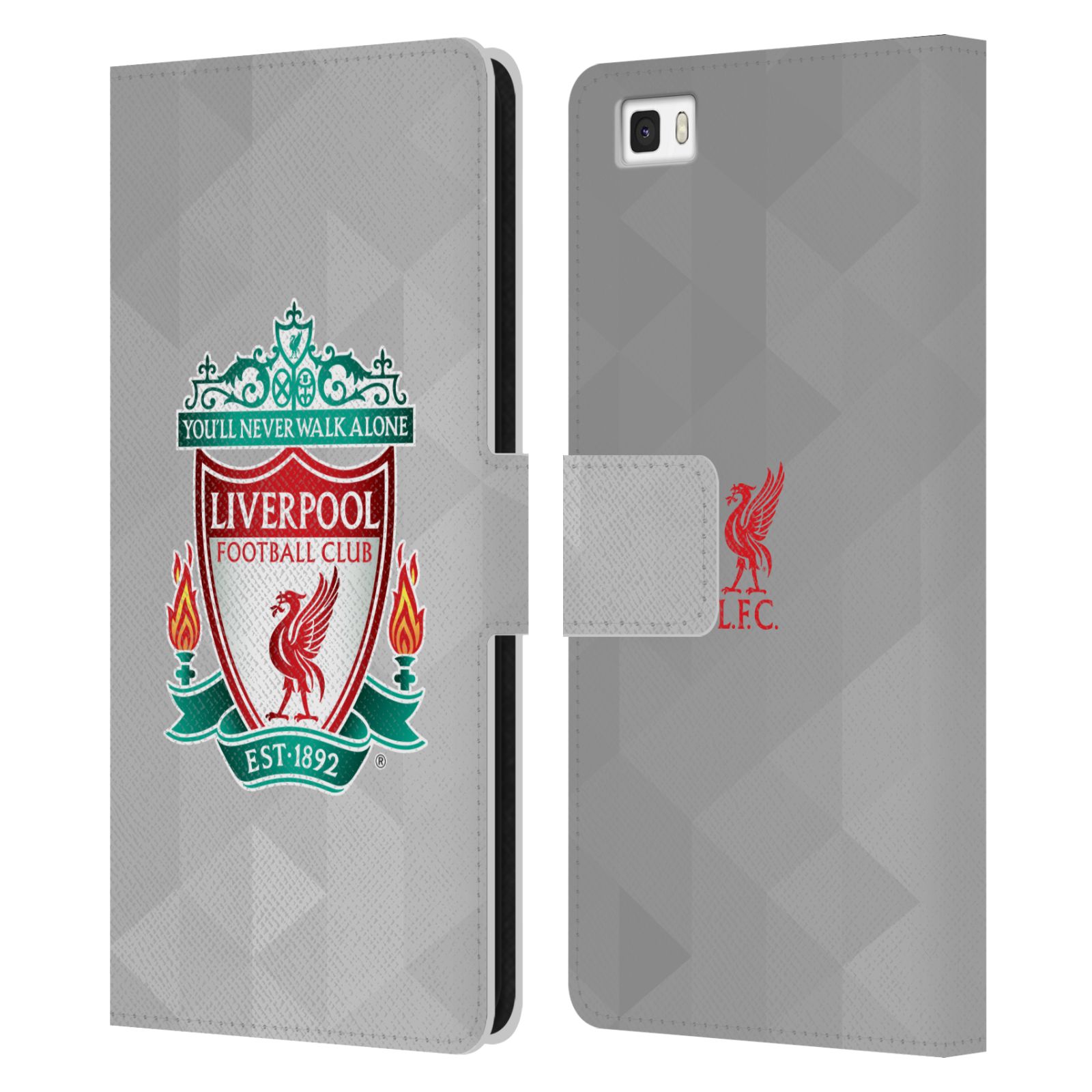 HEAD CASE Flipové pouzdro pro mobil Huawei P8 LITE LIVERPOOL FC OFICIÁLNÍ ZNAK kostky barevný znak na šedé