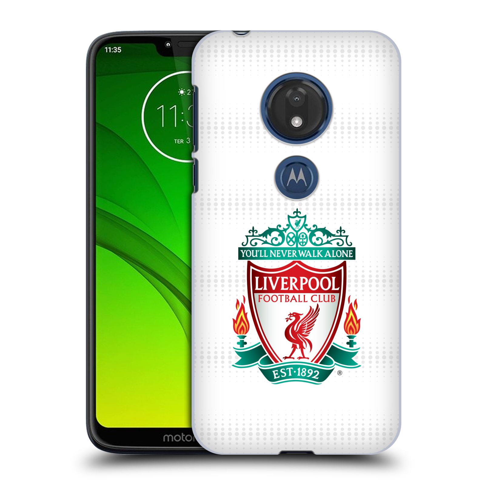 Pouzdro na mobil Motorola Moto G7 Play Fotbalový klub Liverpool barevný znak bílé pozadí s tečkami