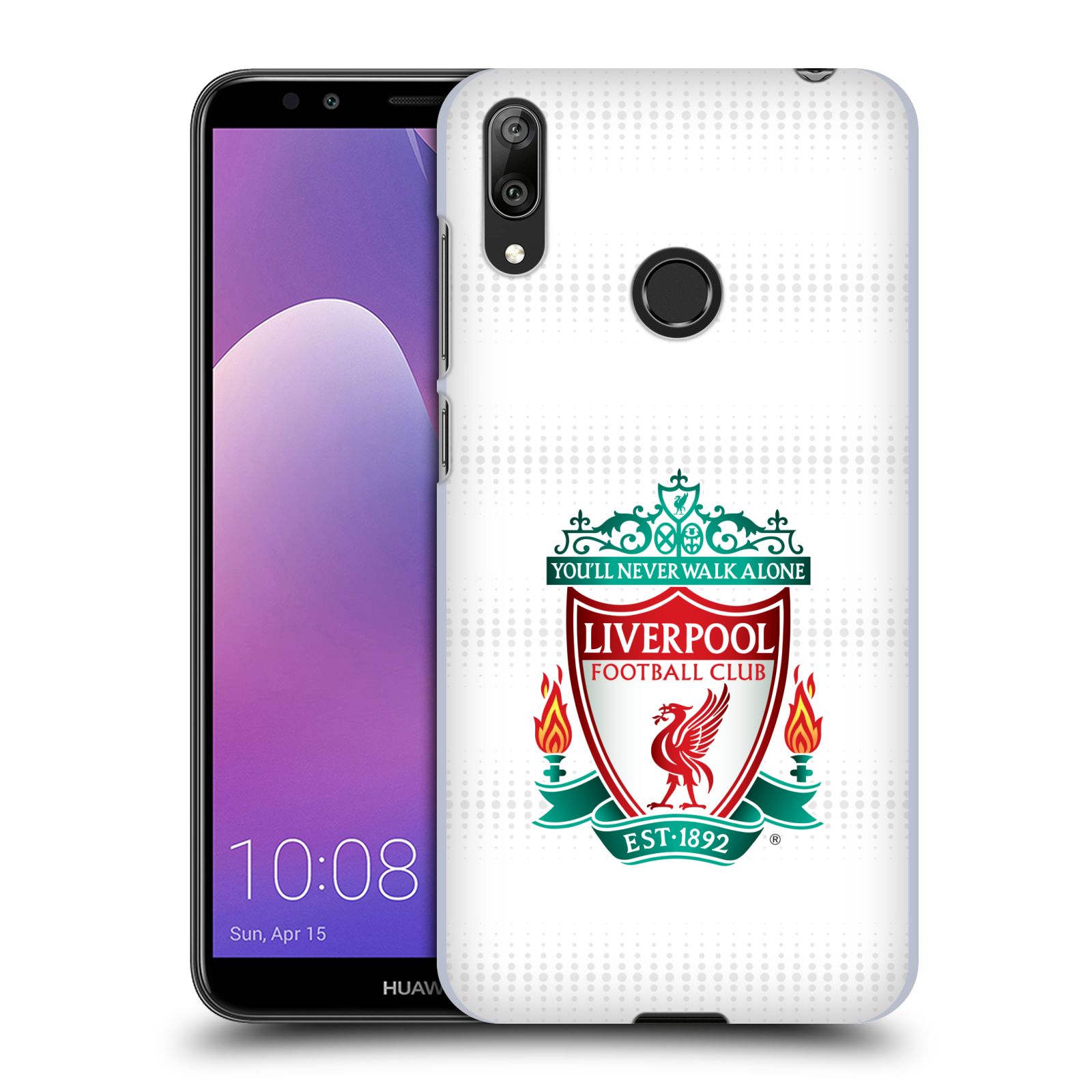 Pouzdro na mobil Huawei Y7 2019 - Head Case - Fotbalový klub Liverpool barevný znak bílé pozadí s tečkami
