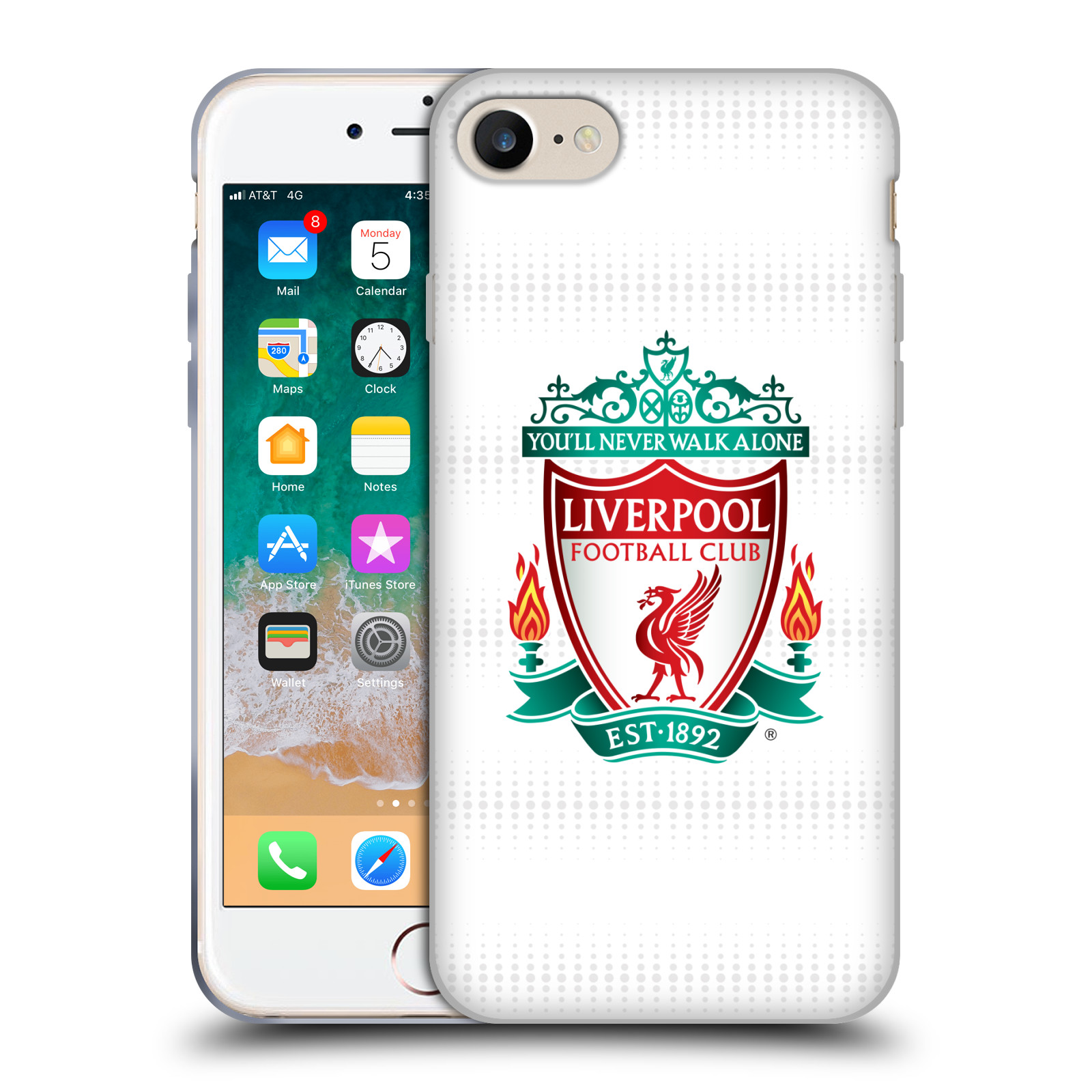 HEAD CASE silikonový obal na mobil Apple Iphone 8 Fotbalový klub Liverpool barevný znak bílé pozadí s tečkami