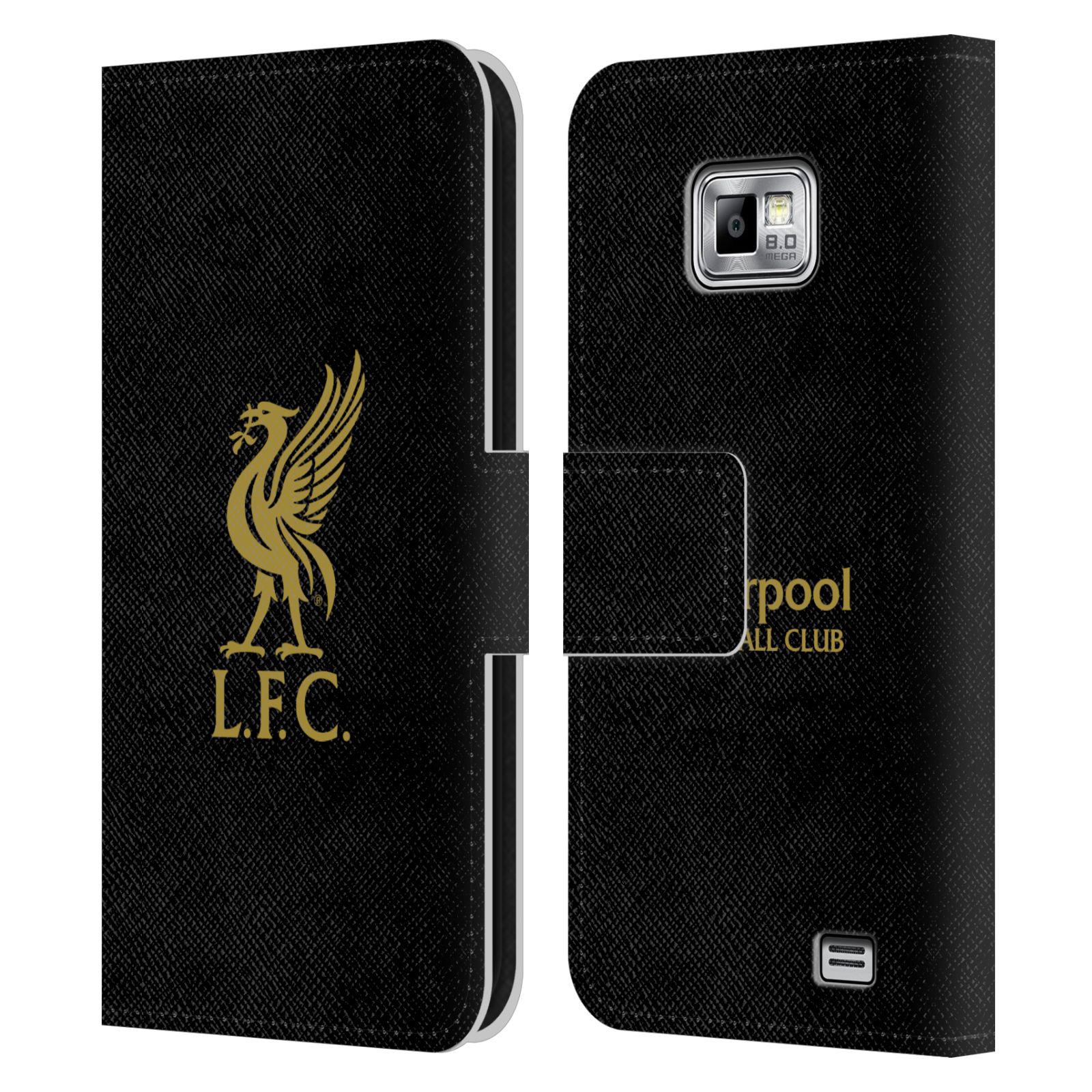 HEAD CASE Flipové pouzdro pro mobil Samsung Galaxy S2 i9100 LIVERPOOL FC OFICIÁLNÍ ZNAK zlatá na černé