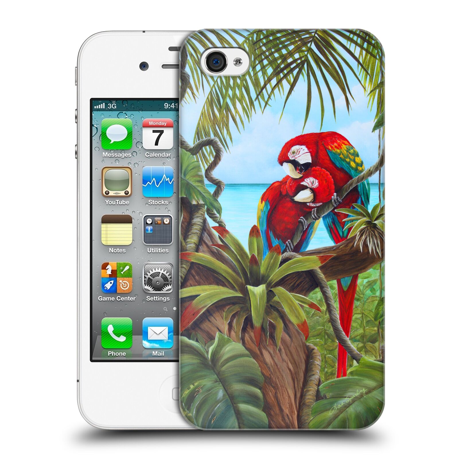 Zadní obal pro mobil Apple Iphone 4/4S - HEAD CASE - Lisa Sparling - Zamilovaní Papoušci