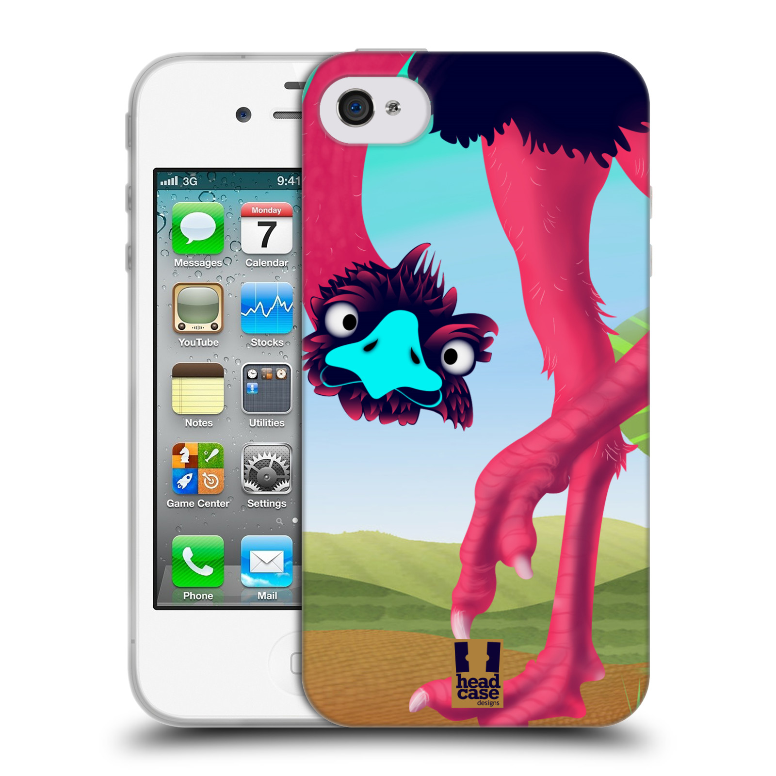 HEAD CASE silikonový obal na mobil Apple Iphone 4/4S vzor dlouhé nohy kreslená zvířátka pštros