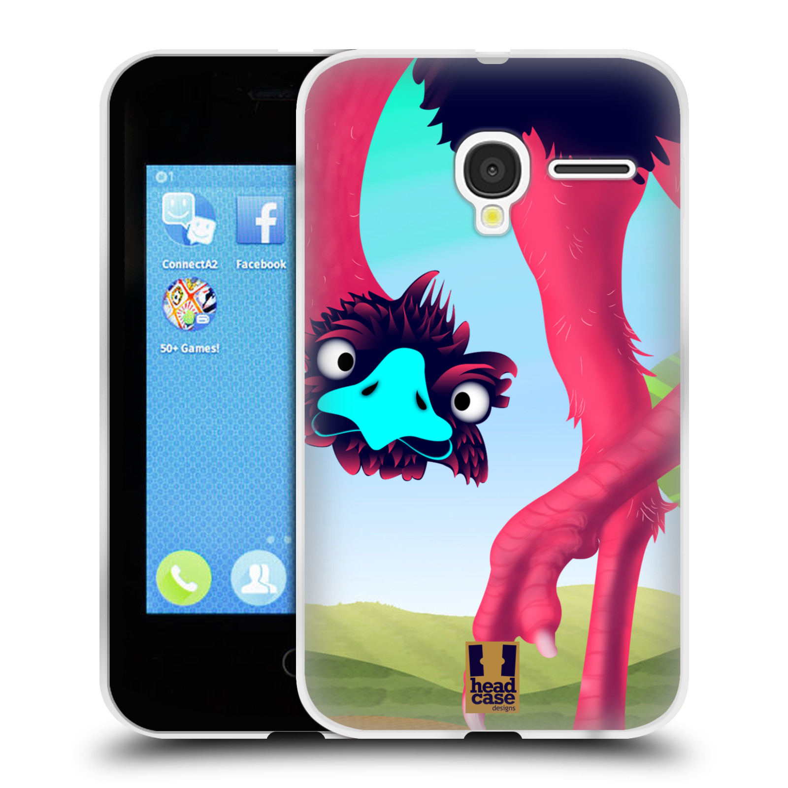 HEAD CASE silikonový obal na mobil Alcatel PIXI 3 OT-4022D (3,5 palcový displej) vzor dlouhé nohy kreslená zvířátka pštros