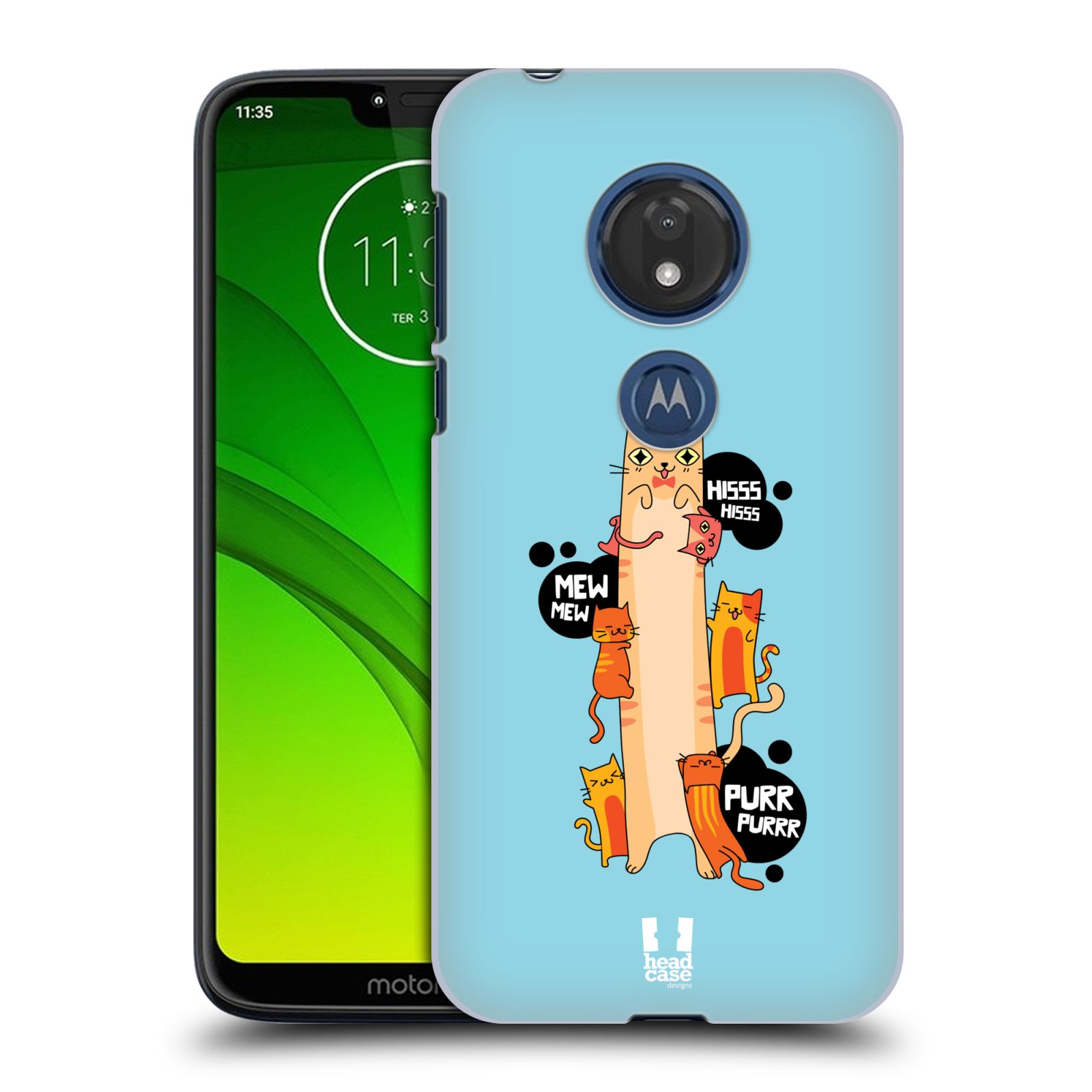 Pouzdro na mobil Motorola Moto G7 Play vzor dlouhá zvířátka kočička modrá