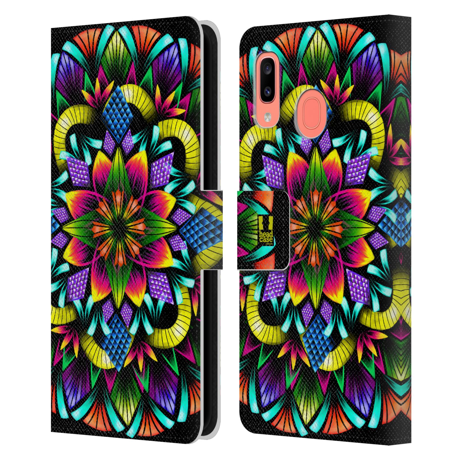 Pouzdro na mobil Samsung Galaxy A20 zářivá mandala kaleidoskop květina