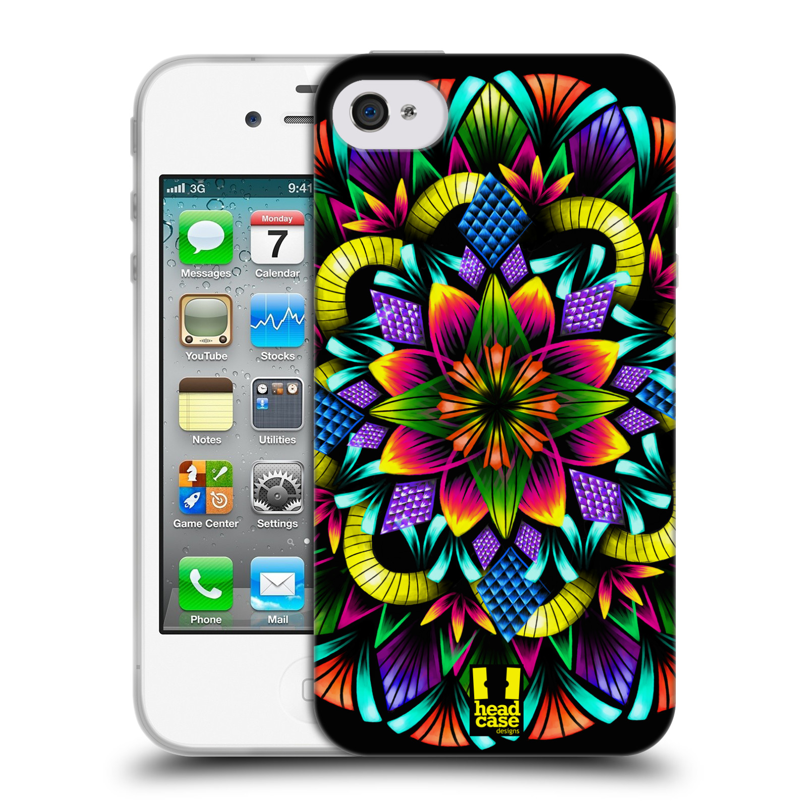 HEAD CASE silikonový obal na mobil Apple Iphone 4/4S vzor Indie Mandala kaleidoskop barevný vzor KVĚTINA