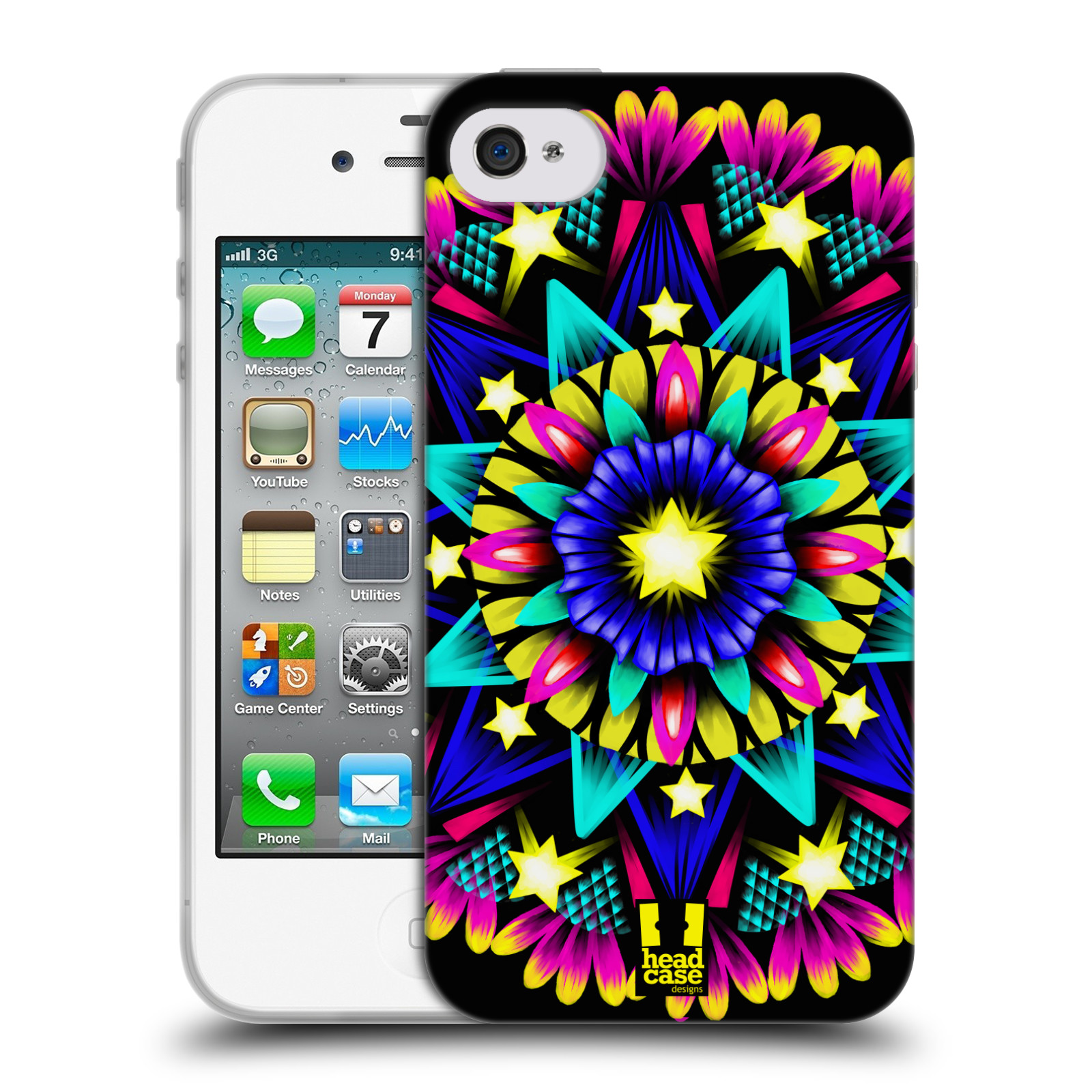 HEAD CASE silikonový obal na mobil Apple Iphone 4/4S vzor Indie Mandala kaleidoskop barevný vzor HVĚZDA