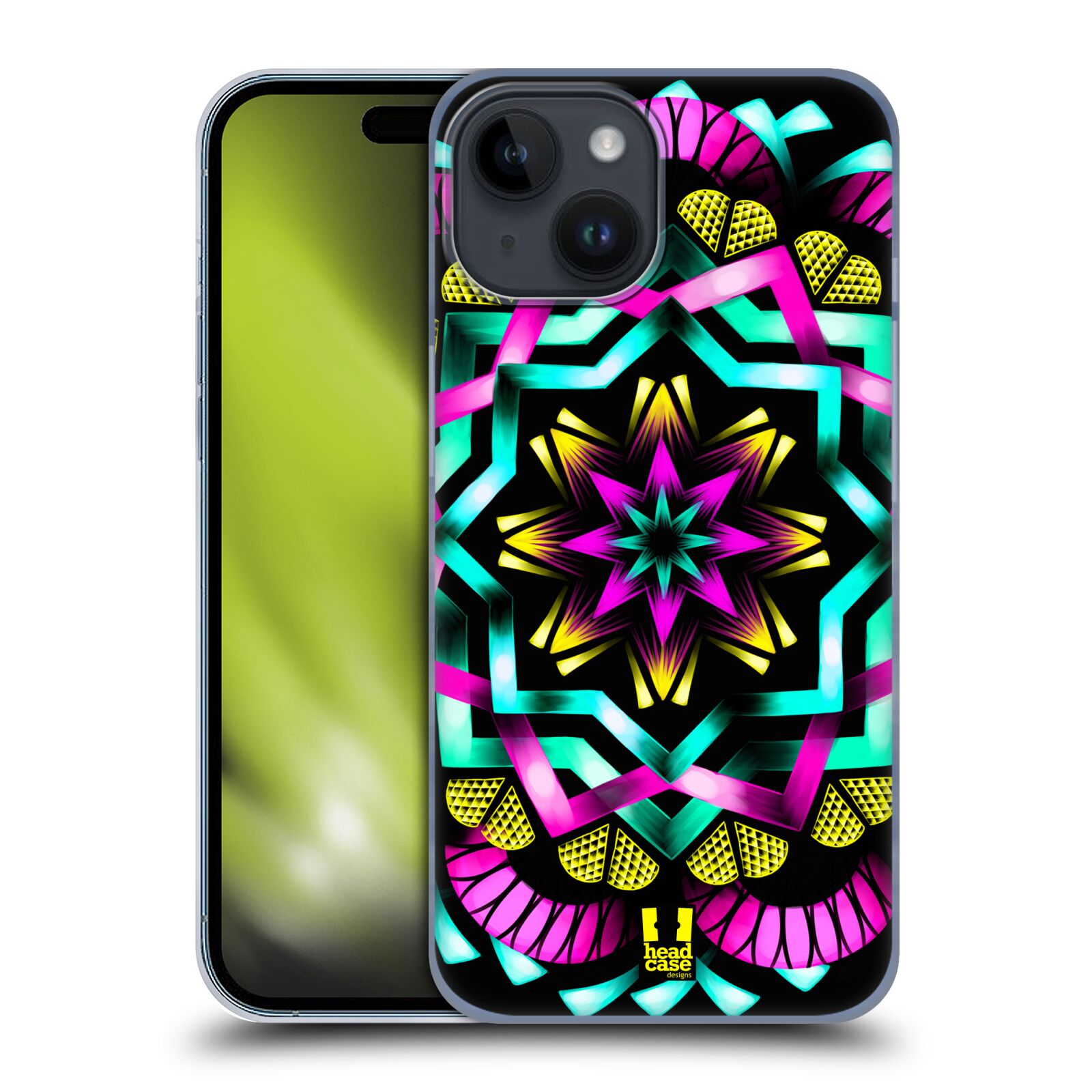 Plastový obal HEAD CASE na mobil Apple Iphone 15 vzor Indie Mandala kaleidoskop barevný vzor SLUNCE