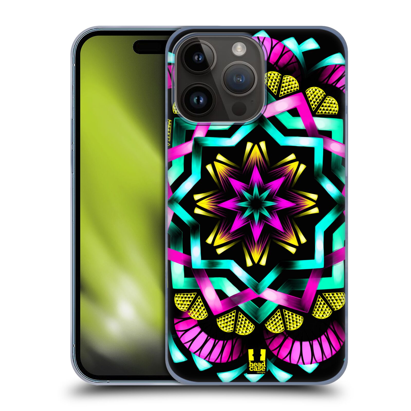 Plastový obal HEAD CASE na mobil Apple Iphone 15 PRO MAX vzor Indie Mandala kaleidoskop barevný vzor SLUNCE