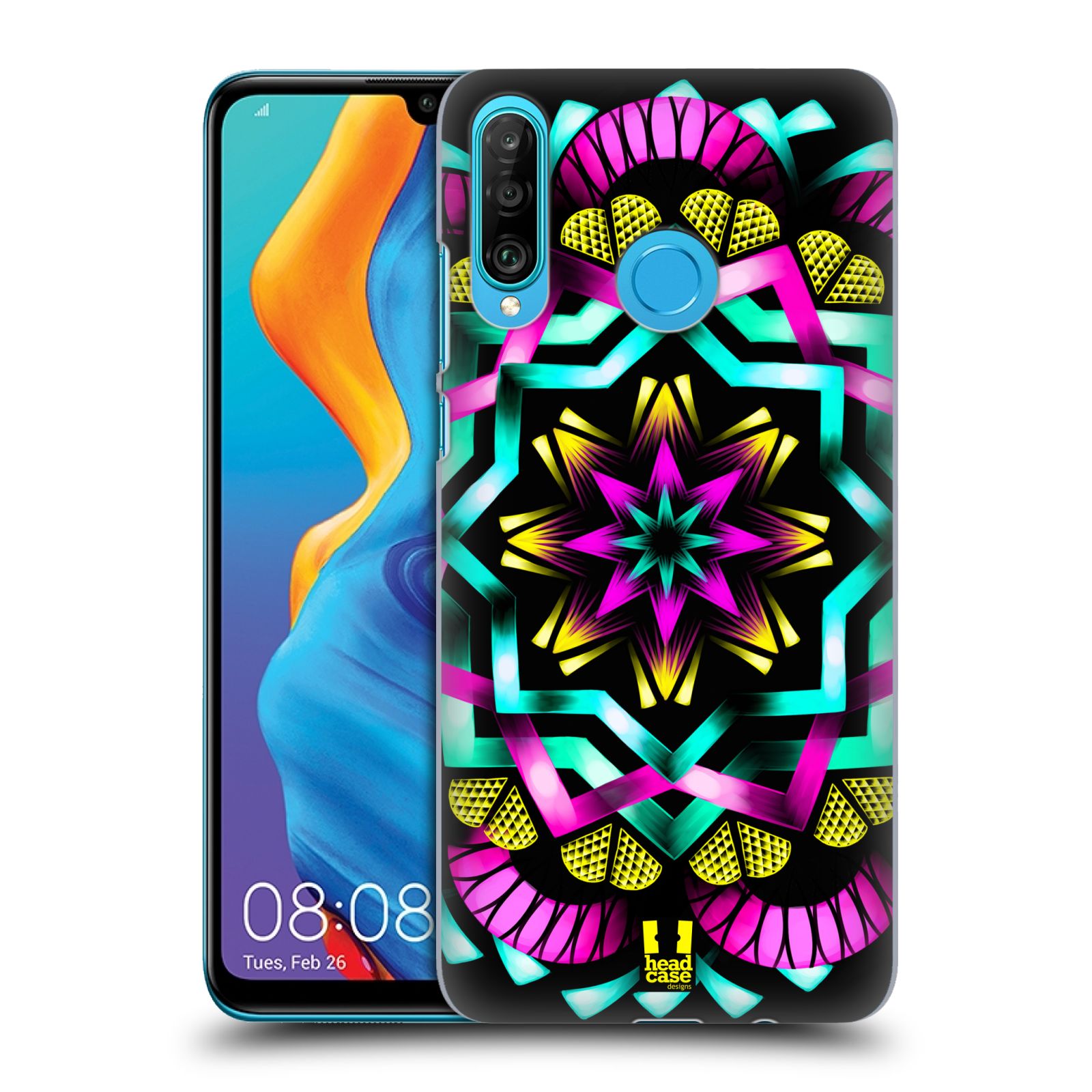 Pouzdro na mobil Huawei P30 LITE - HEAD CASE - vzor Indie Mandala kaleidoskop barevný vzor SLUNCE