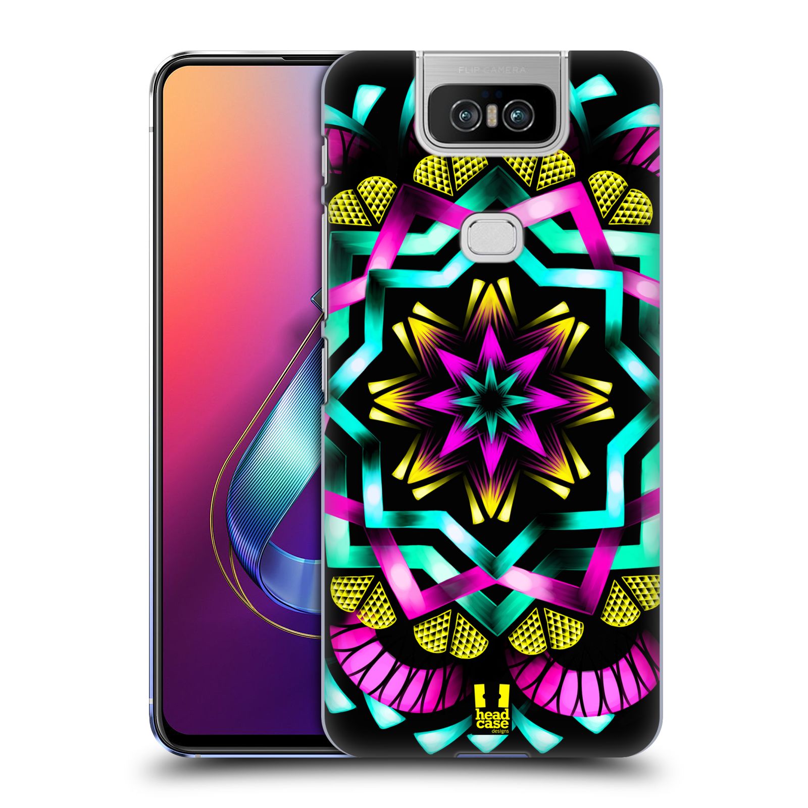 Pouzdro na mobil Asus Zenfone 6 ZS630KL - HEAD CASE - vzor Indie Mandala kaleidoskop barevný vzor SLUNCE