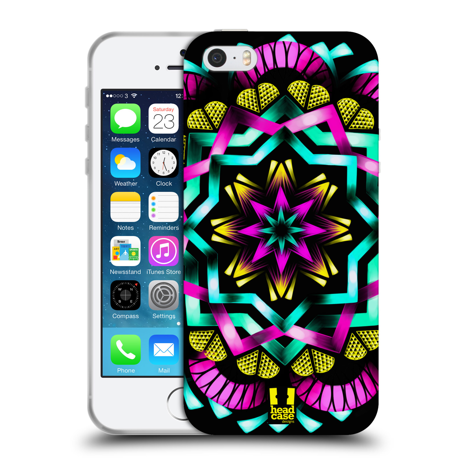 HEAD CASE silikonový obal na mobil Apple Iphone 5/5S vzor Indie Mandala kaleidoskop barevný vzor SLUNCE