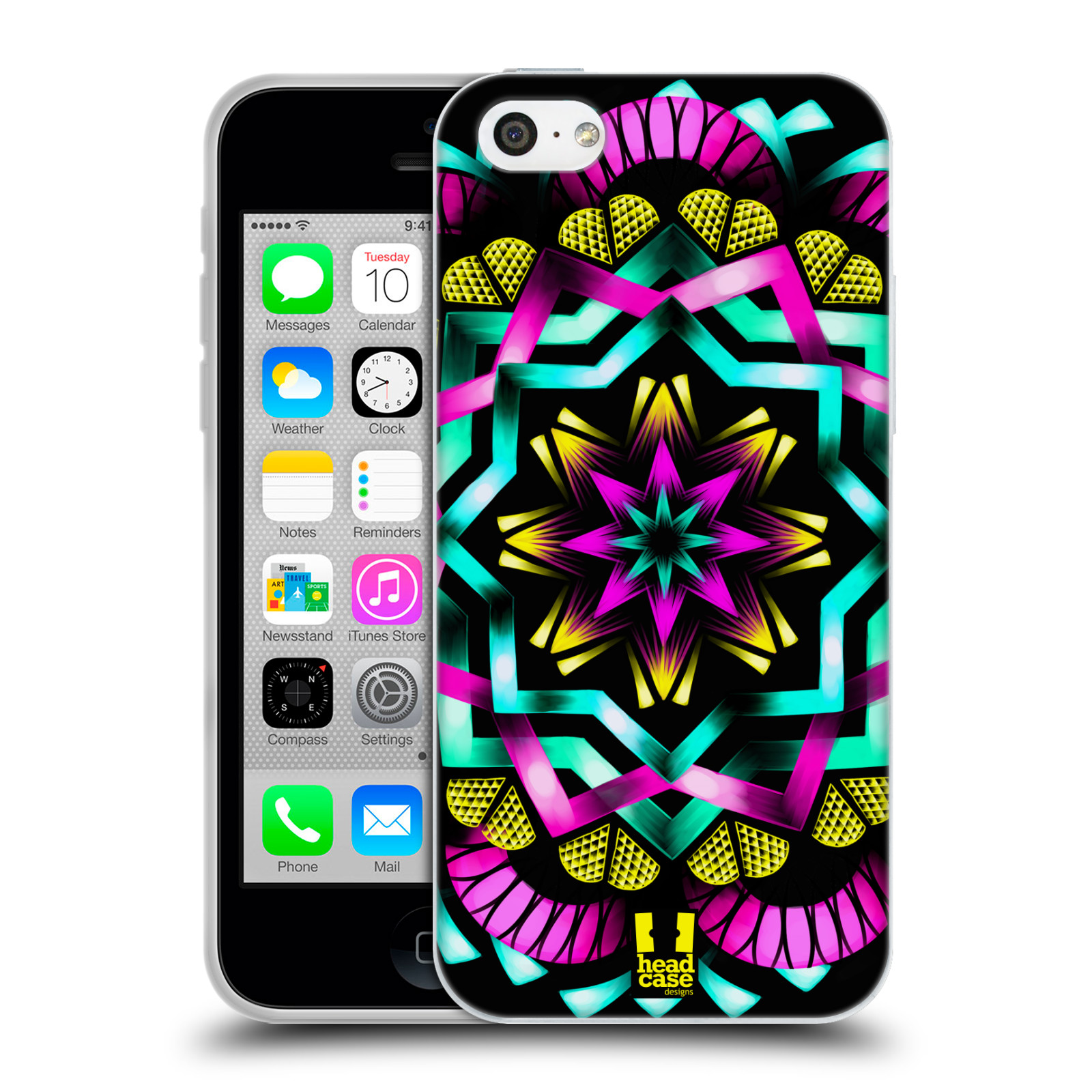 HEAD CASE silikonový obal na mobil Apple Iphone 5C vzor Indie Mandala kaleidoskop barevný vzor SLUNCE