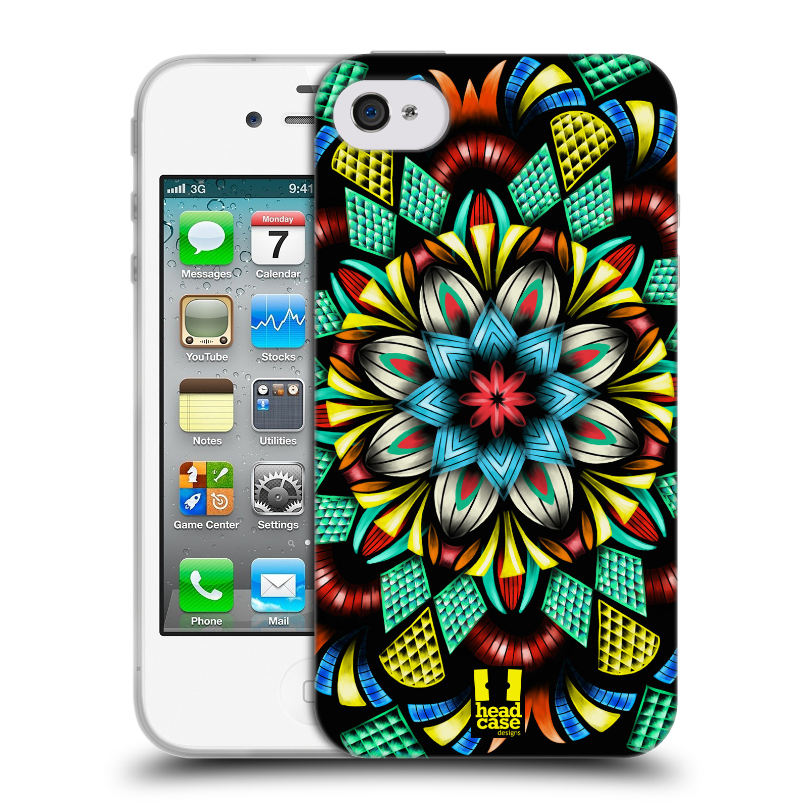 HEAD CASE silikonový obal na mobil Apple Iphone 4/4S vzor Indie Mandala kaleidoskop barevný vzor TRADIČNÍ